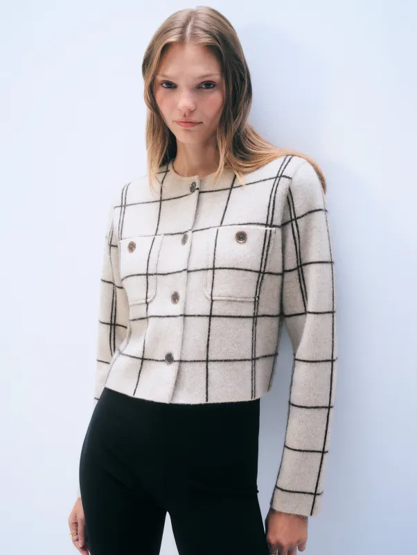 Cashmere Windowpane Cardigan | Natural Heather sold by White + Warren
