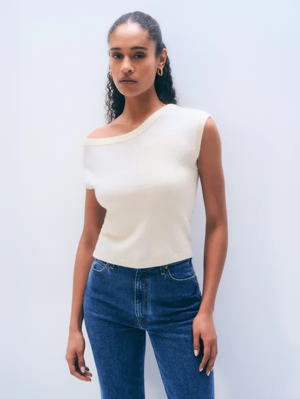Cashmere Off Shoulder Top | Soft White sold by White + Warren