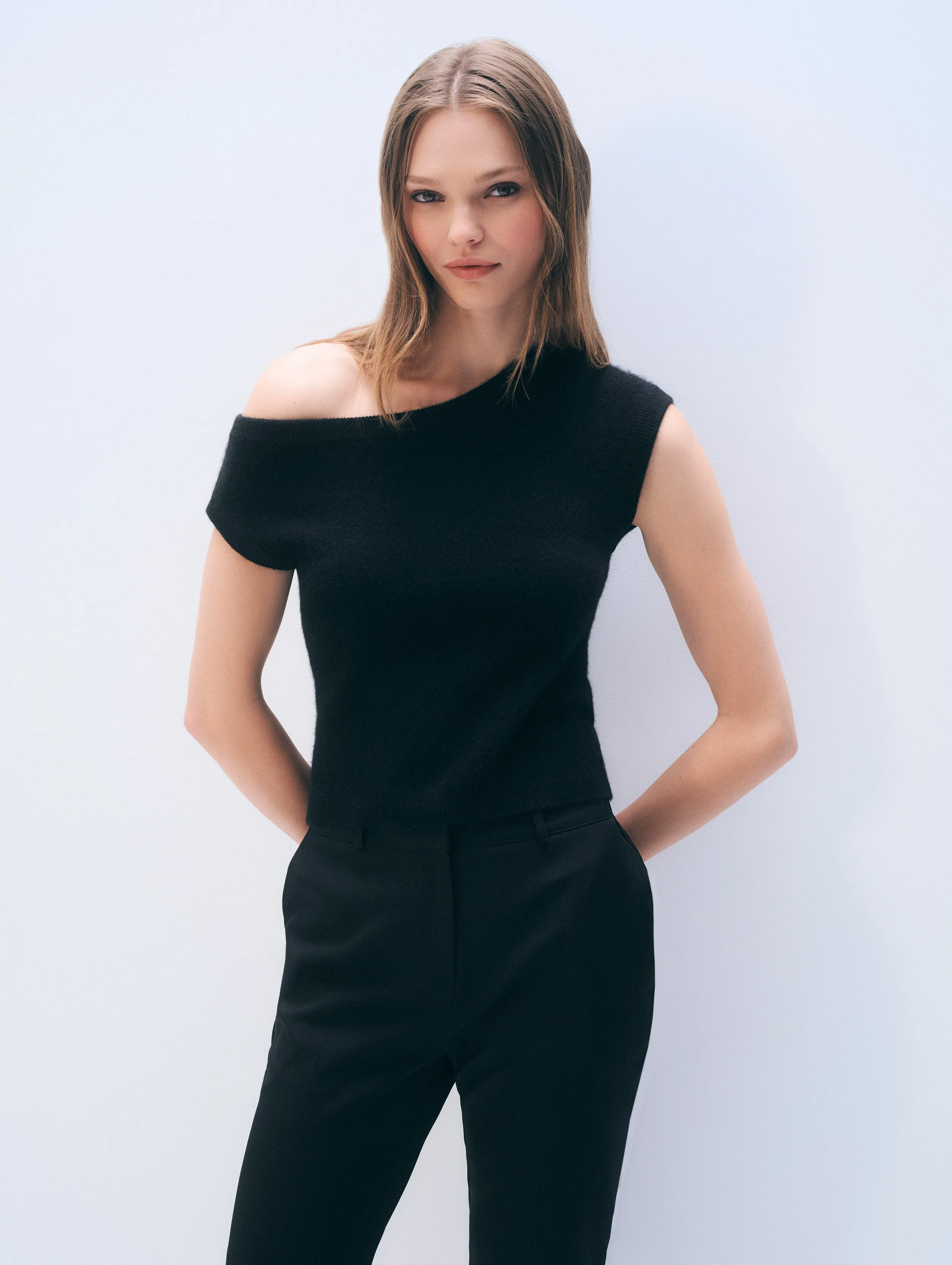 Cashmere Off Shoulder Top | Black sold by White + Warren