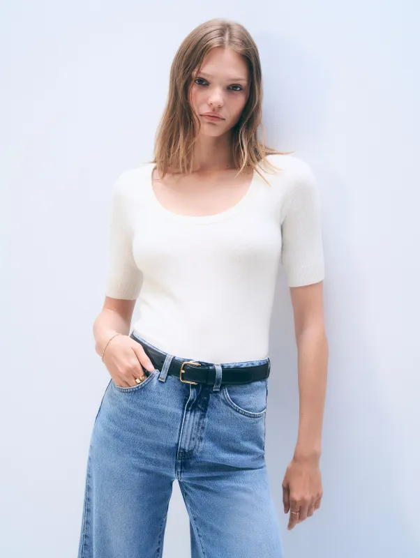 Cashmere Scoop Neck Top | Soft White sold by White + Warren
