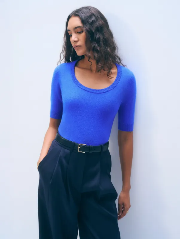 Cashmere Scoop Neck Top | Cobalt Blue sold by White + Warren