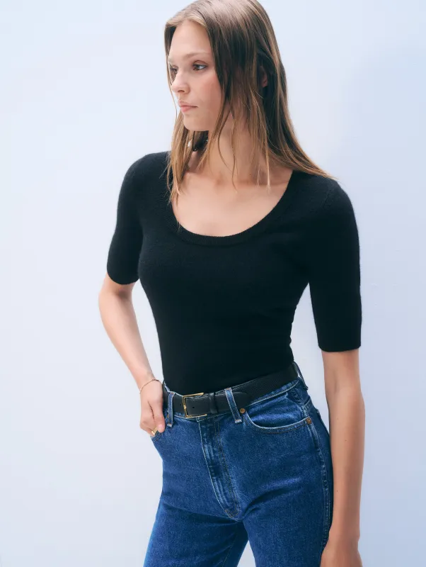 Cashmere Scoop Neck Top | Black sold by White + Warren