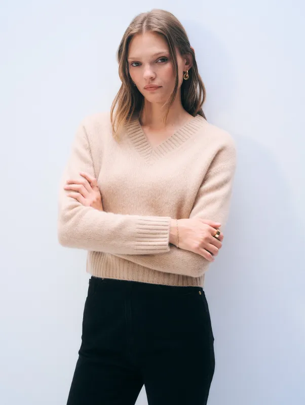 Cashmere Featherweight V-Neck | Muted Camel sold by White + Warren
