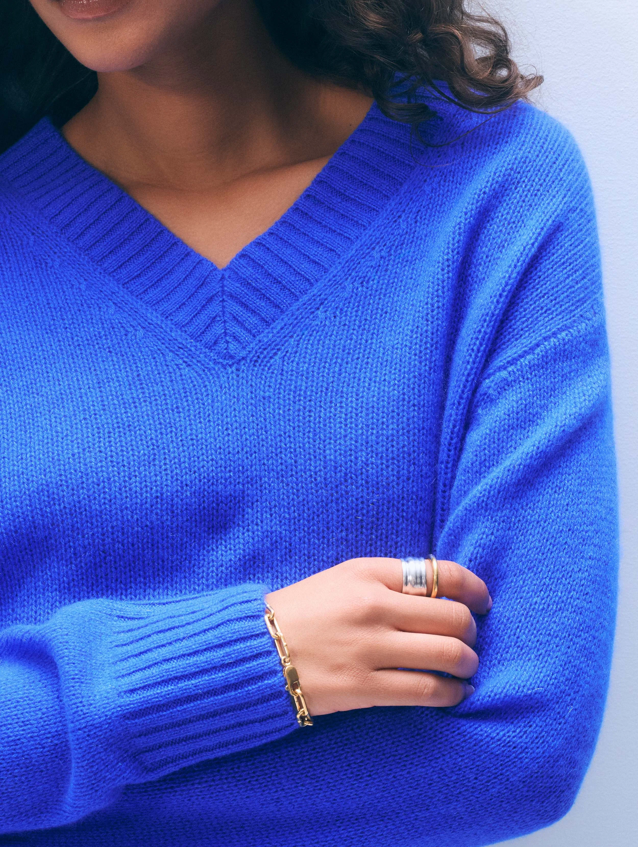 Cashmere Featherweight V-Neck | Cobalt Blue sold by White + Warren product image thumbnail 2