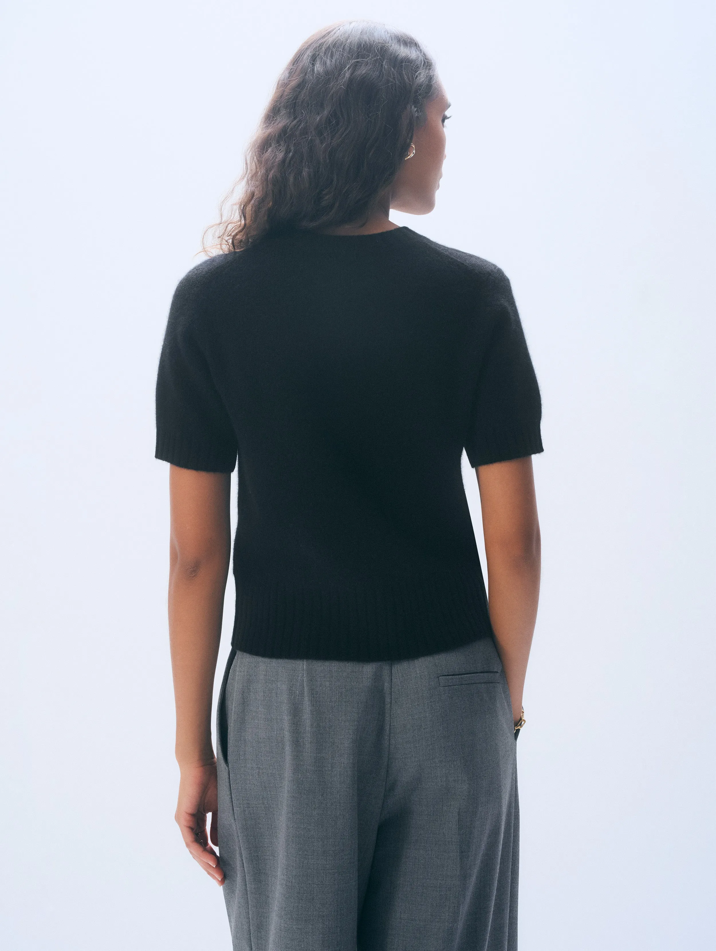 Cashmere Featherweight T-Shirt | Black sold by White + Warren product image thumbnail 3