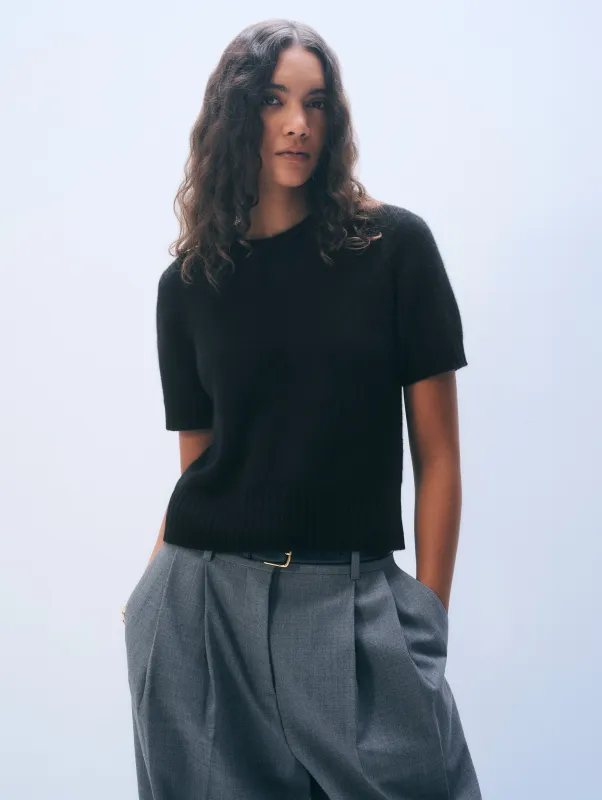 Cashmere Featherweight T-Shirt | Black sold by White + Warren
