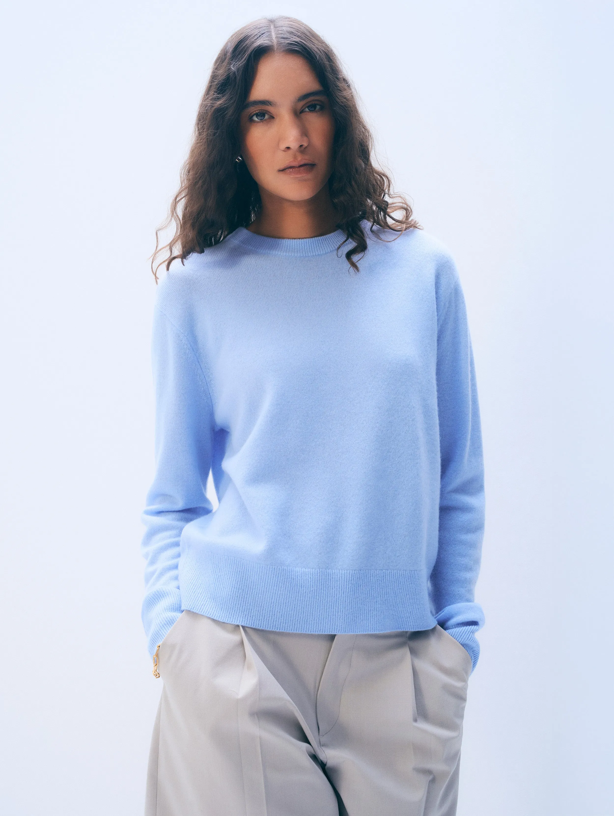 Cashmere Crewneck | Blue Vapor sold by White + Warren