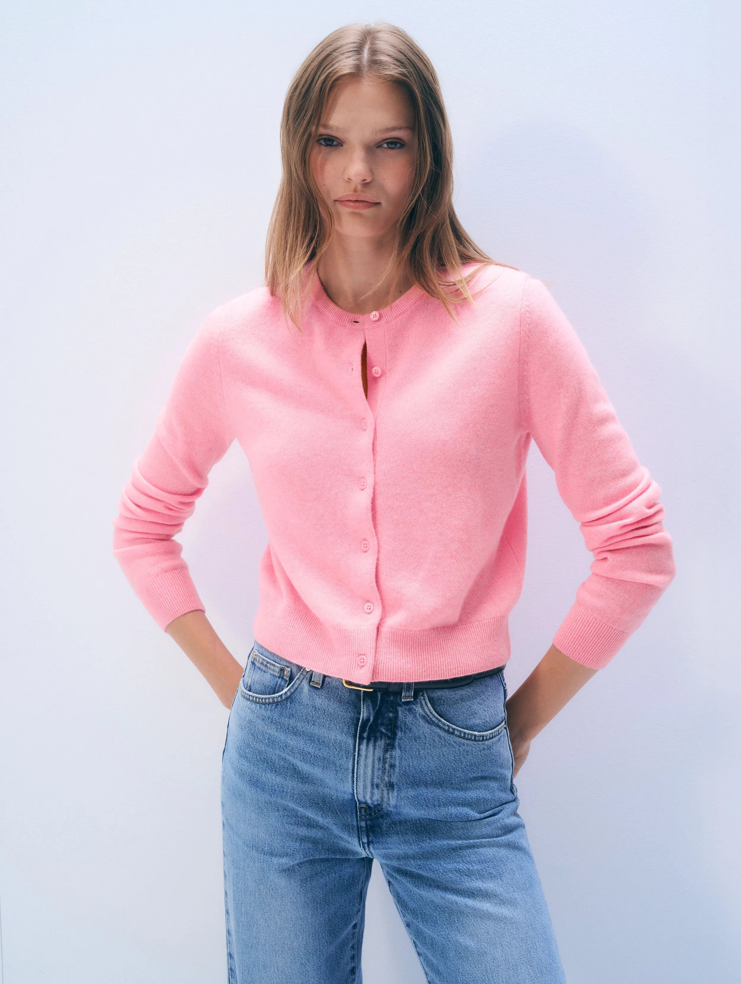 Cashmere Crewneck Cardigan | Pink Buds sold by White + Warren