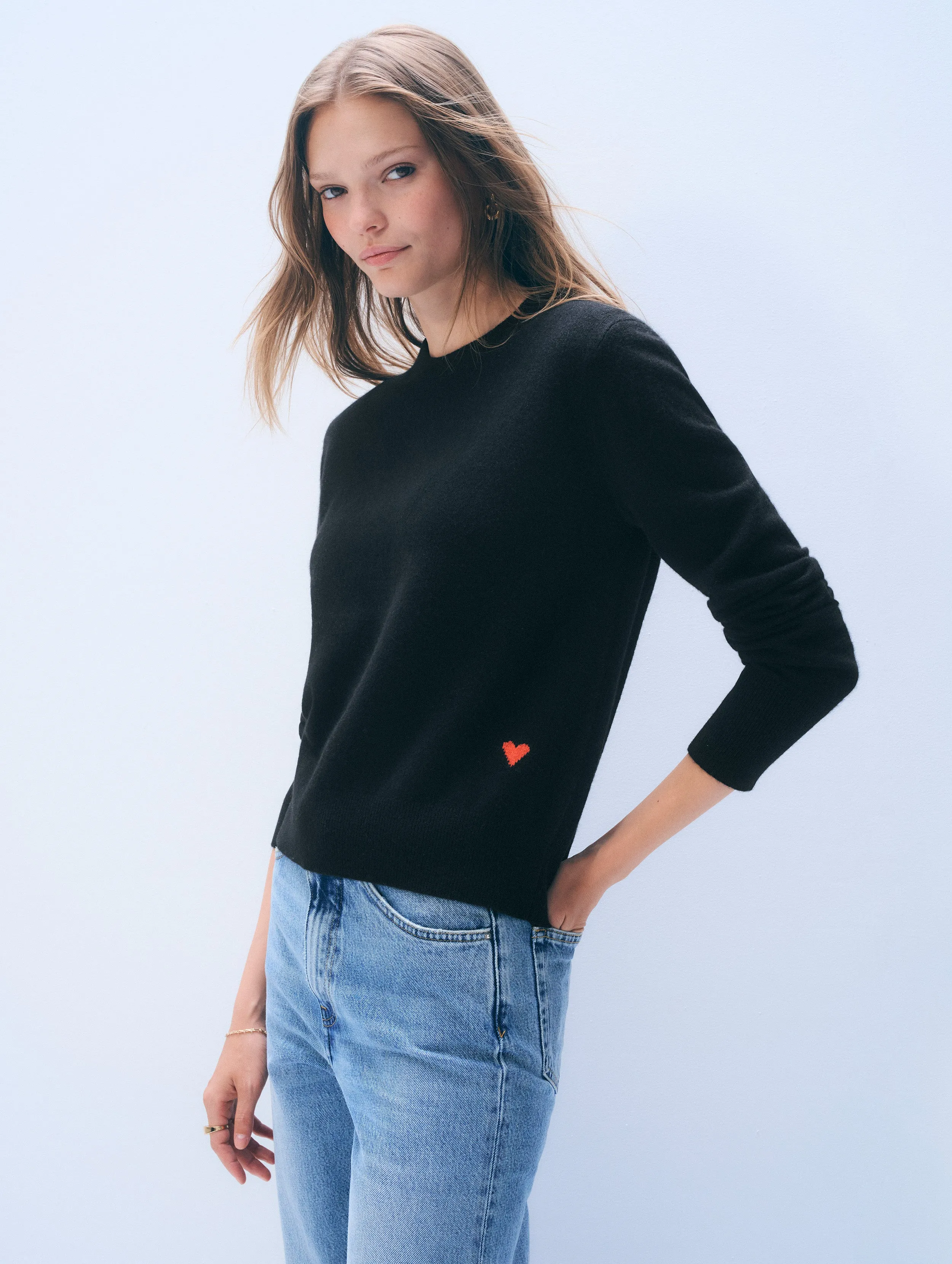 Cashmere Heart Crewneck sold by White + Warren