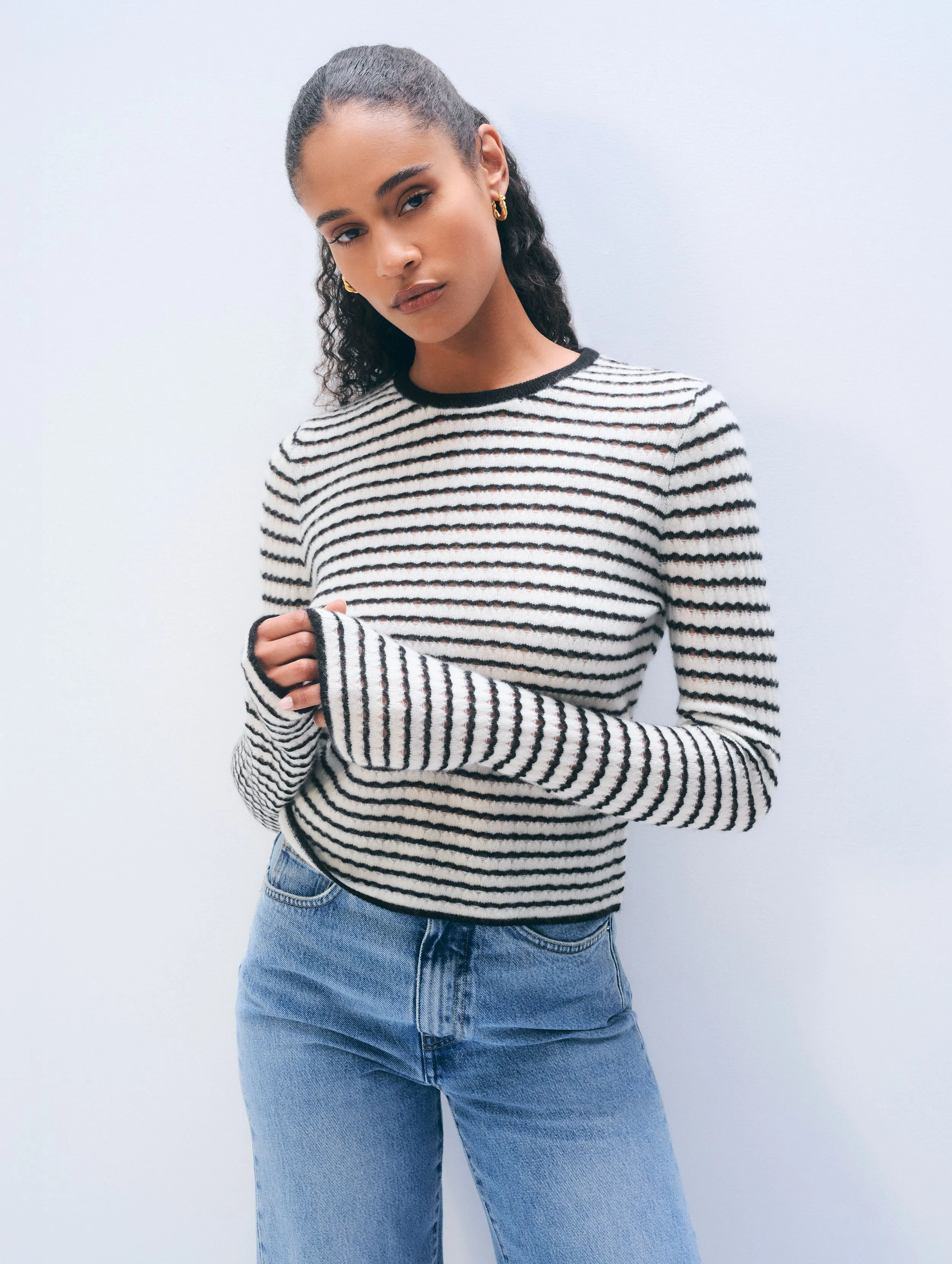 Cashmere Striped Pointelle Top sold by White + Warren product image thumbnail 2