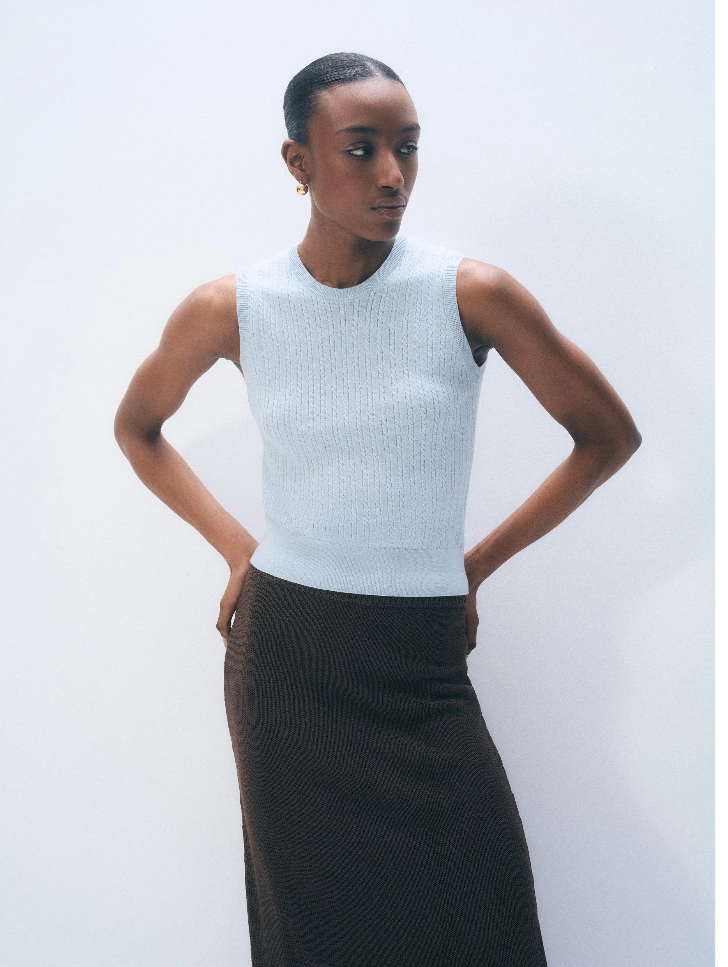 Cashmere Linen Fine Cable Shell Tank sold by White + Warren product image thumbnail 2