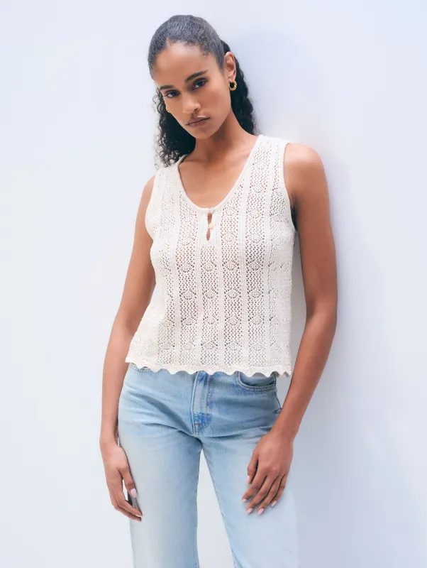 Cotton Crochet Tank Top | Cream made by White + Warren