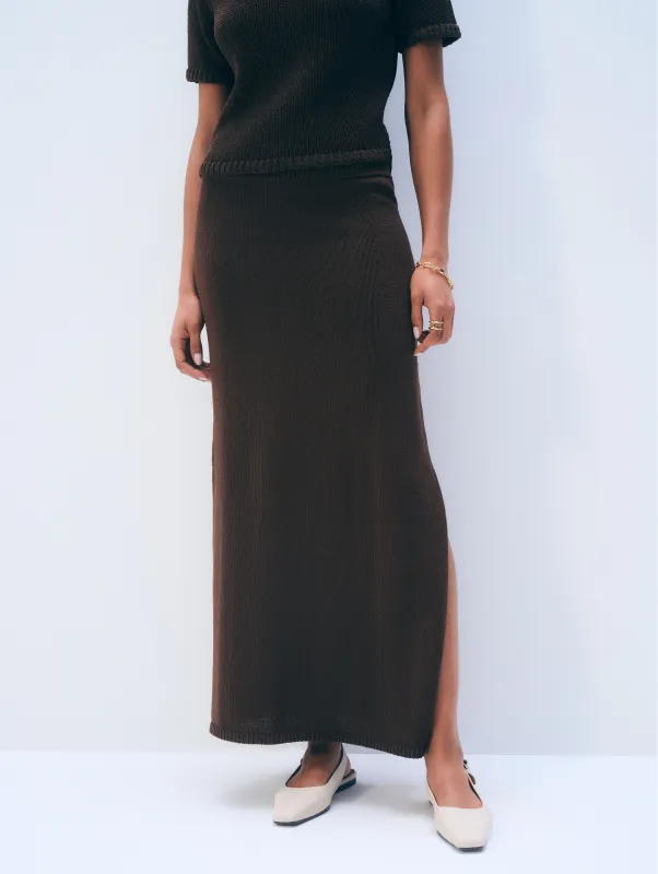 Luxe Cotton Midi Skirt | Dark Espresso made by White + Warren