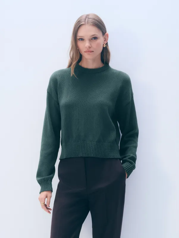 Luxe Cotton Crewneck | Midnight Green made by White + Warren