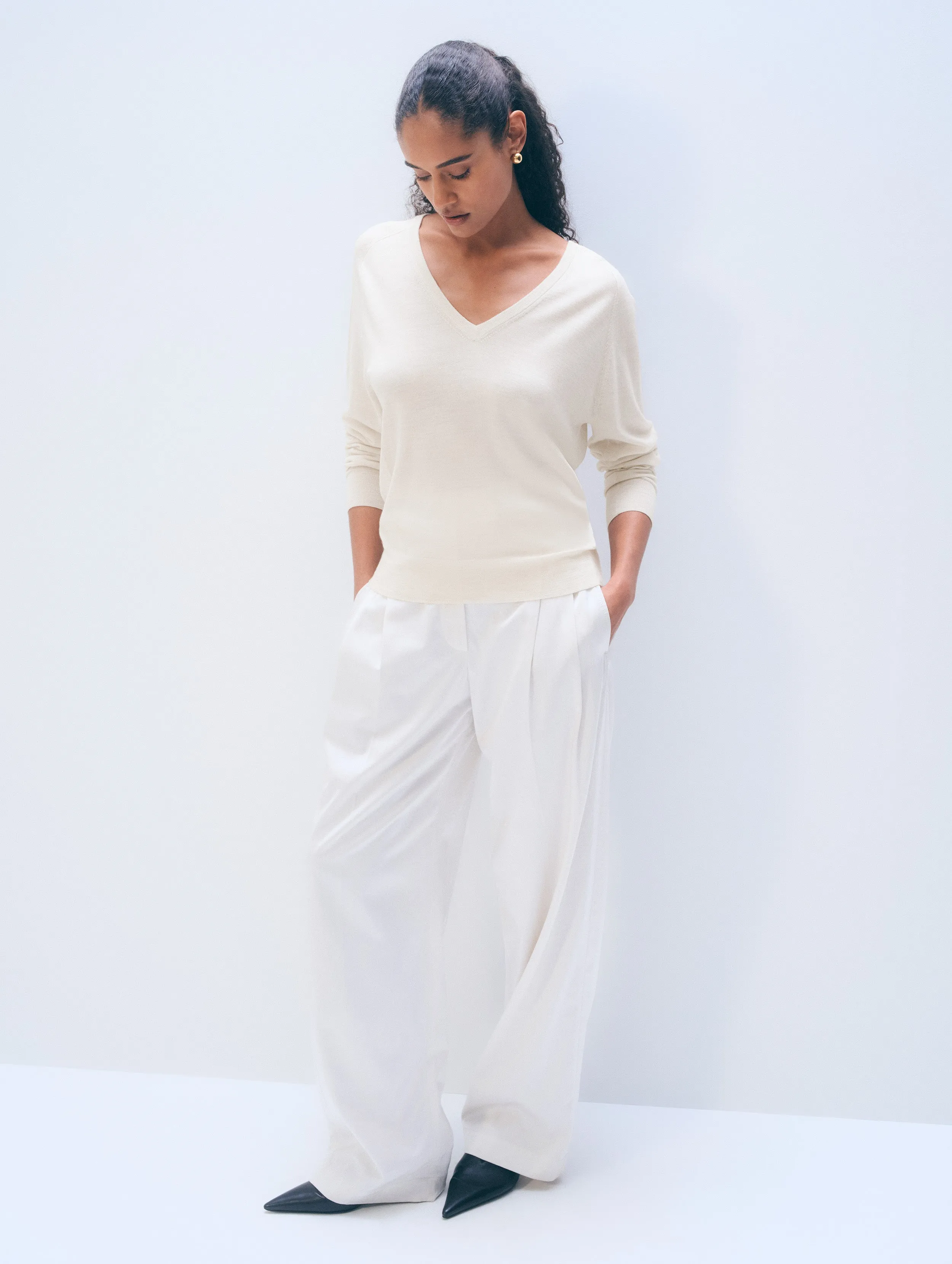 Cashmere Linen Pullover | Ivory sold by White + Warren product image thumbnail 4