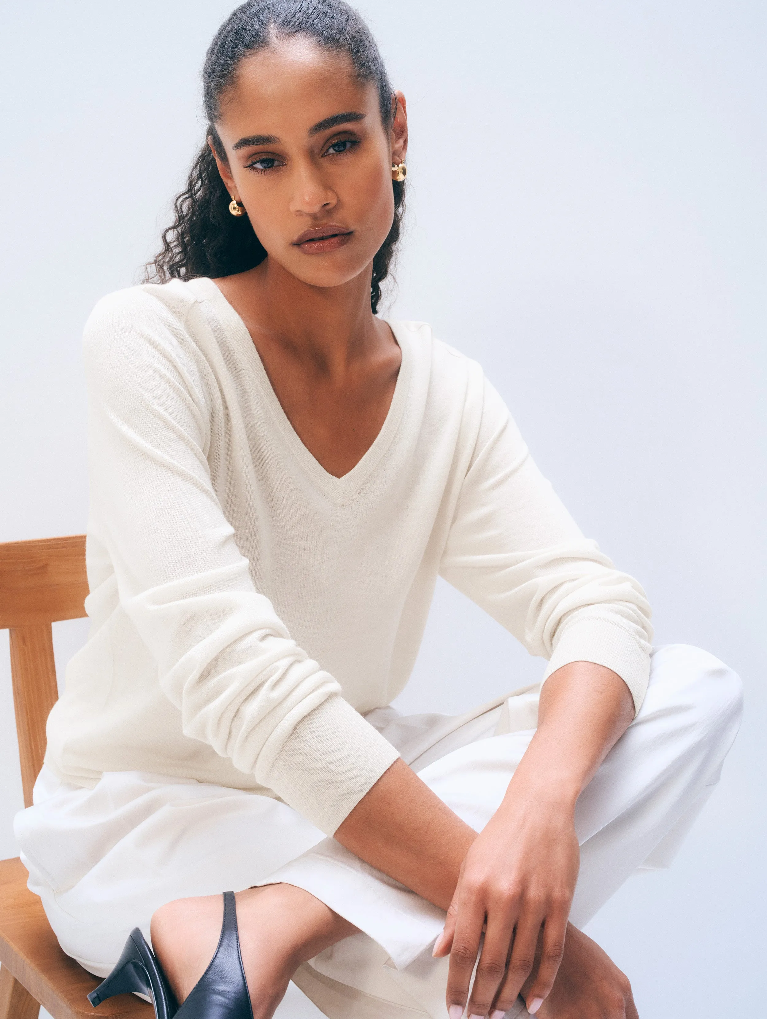 Cashmere Linen Pullover | Ivory sold by White + Warren
