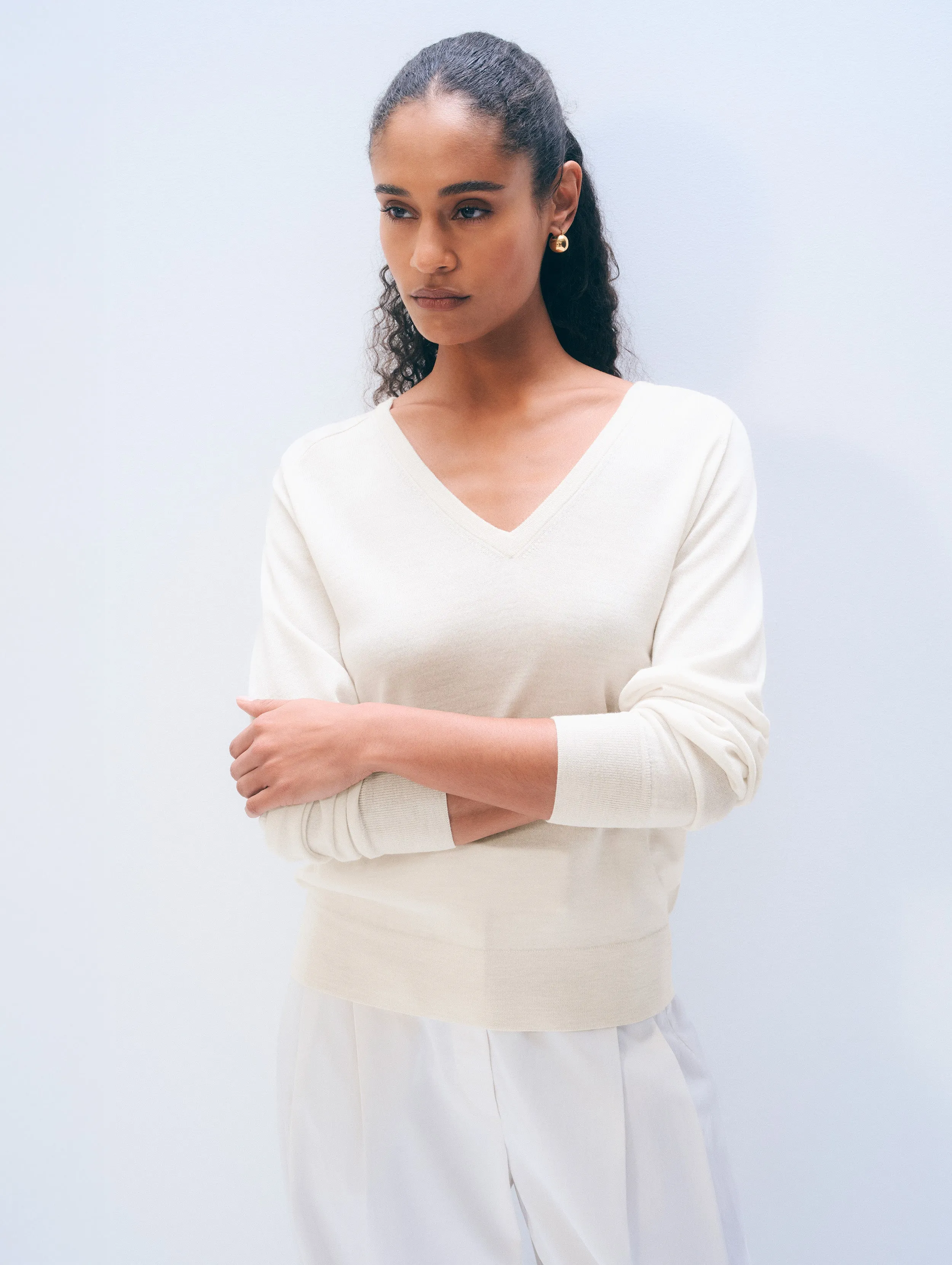 Cashmere Linen Pullover | Ivory sold by White + Warren product image thumbnail 3