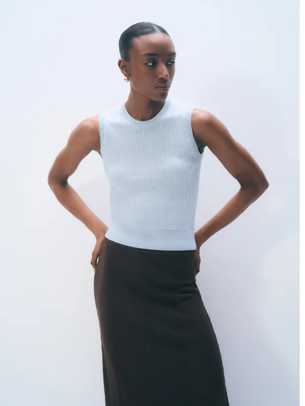 Cashmere Linen Fine Cable Shell Tank | Pastel Blue made by White + Warren