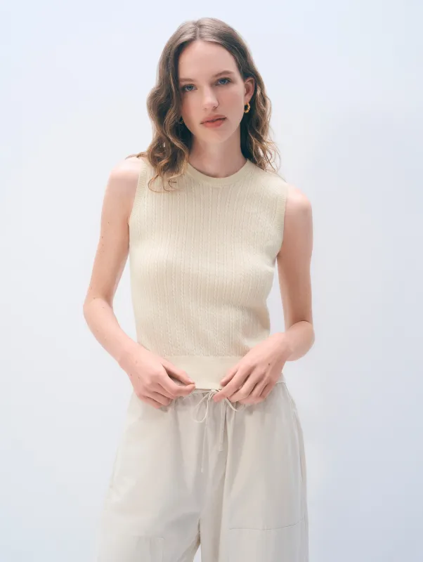 Cashmere Linen Fine Cable Shell Tank | Ivory made by White + Warren