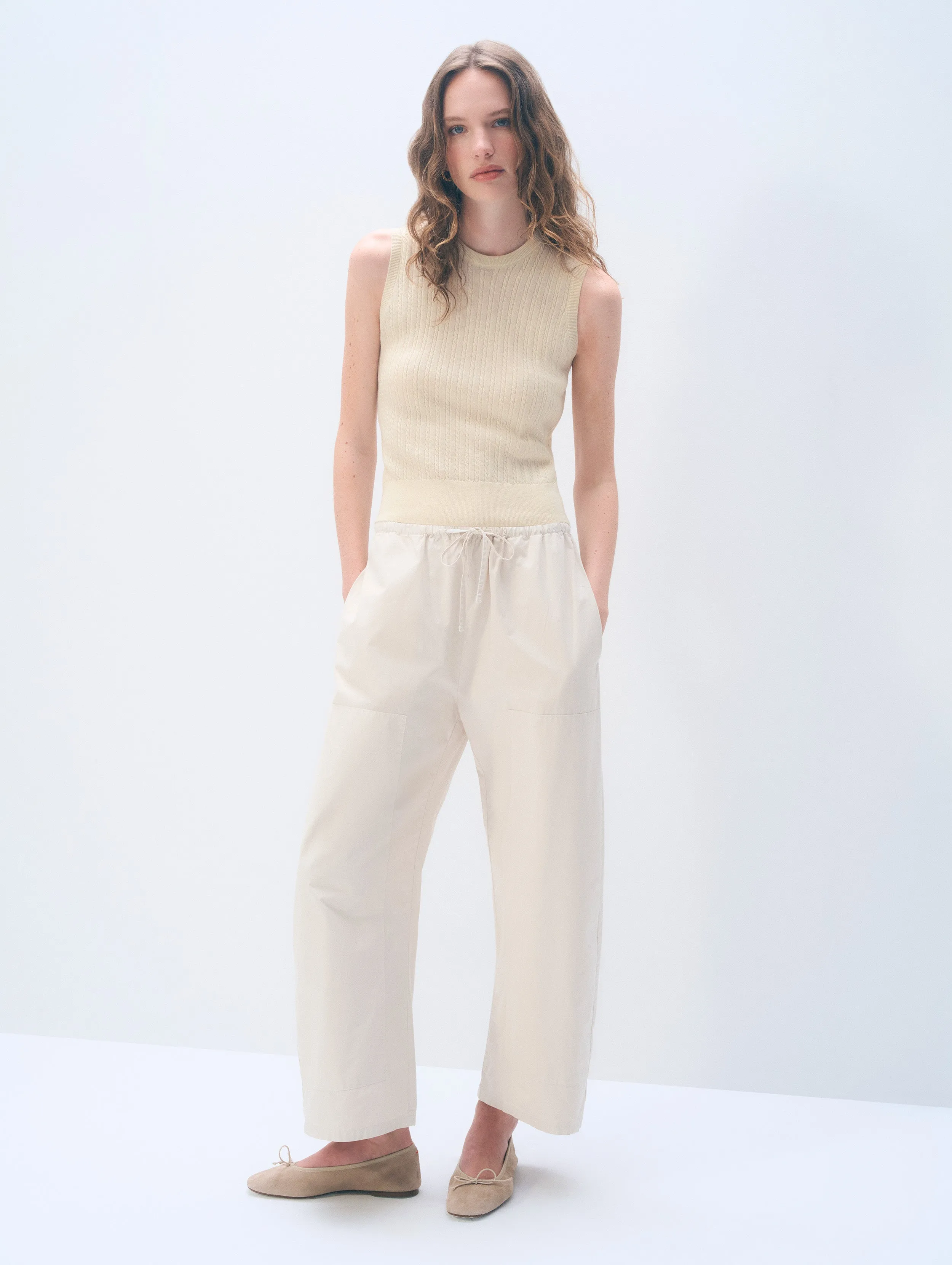 Cashmere Linen Fine Cable Shell Tank | Ivory sold by White + Warren product image thumbnail 3