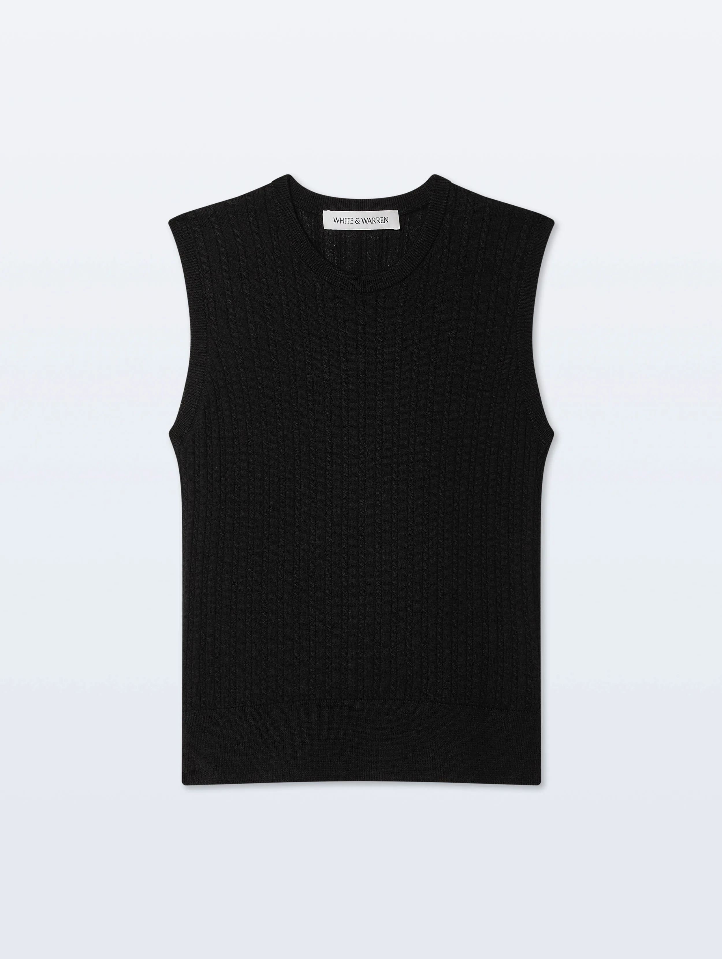Cashmere Linen Blend Cable Shell | Black sold by White + Warren product image thumbnail 4