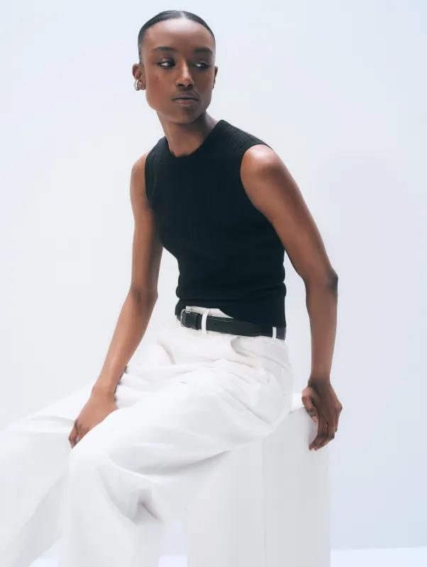 Cashmere Linen Fine Cable Shell Tank | Black made by White + Warren