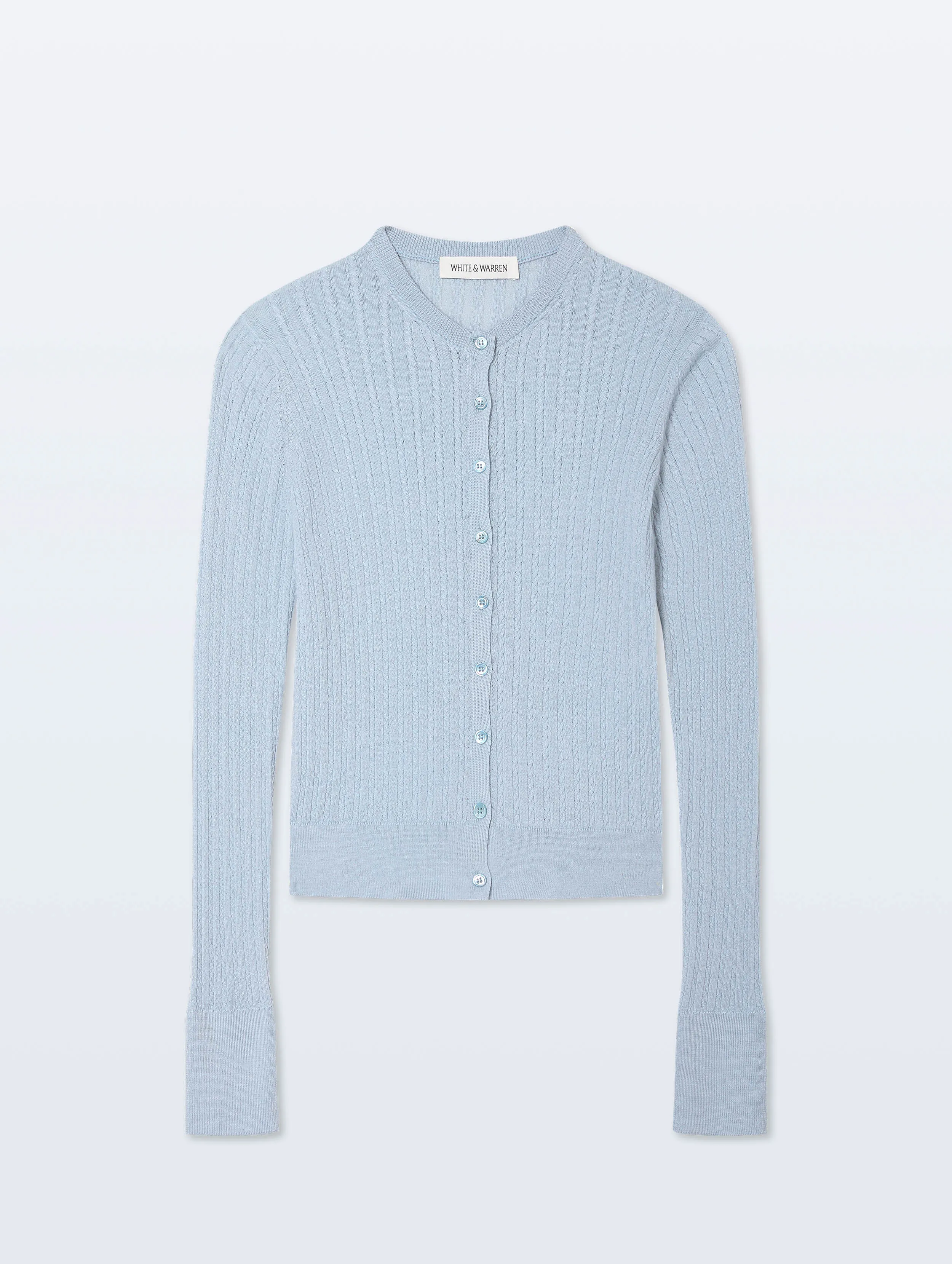 Cashmere Linen Fine Cable Cardigan | Pastel Blue sold by White + Warren product image thumbnail 4