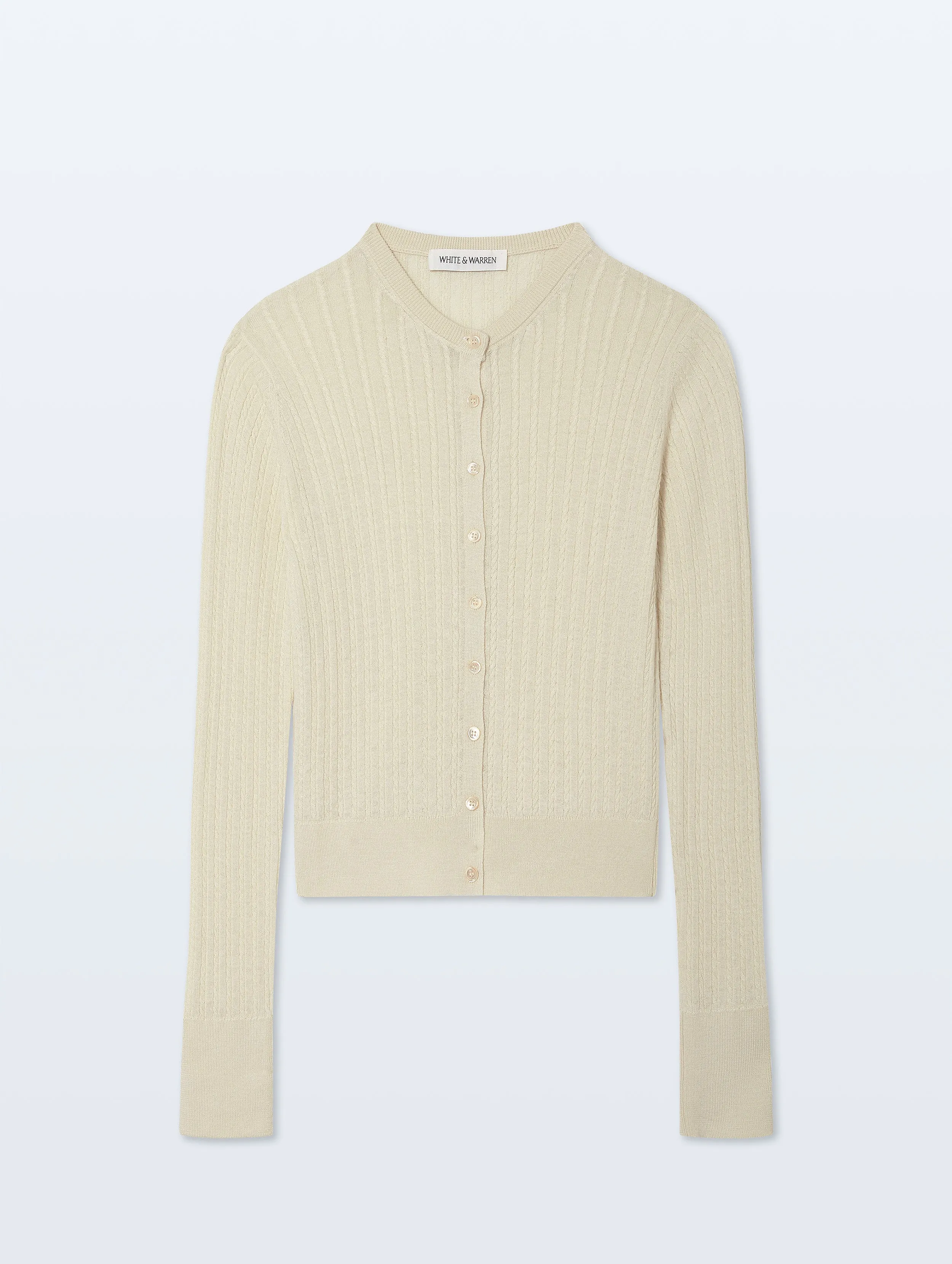 Cashmere Linen Fine Cable Cardigan | Ivory sold by White + Warren product image thumbnail 4