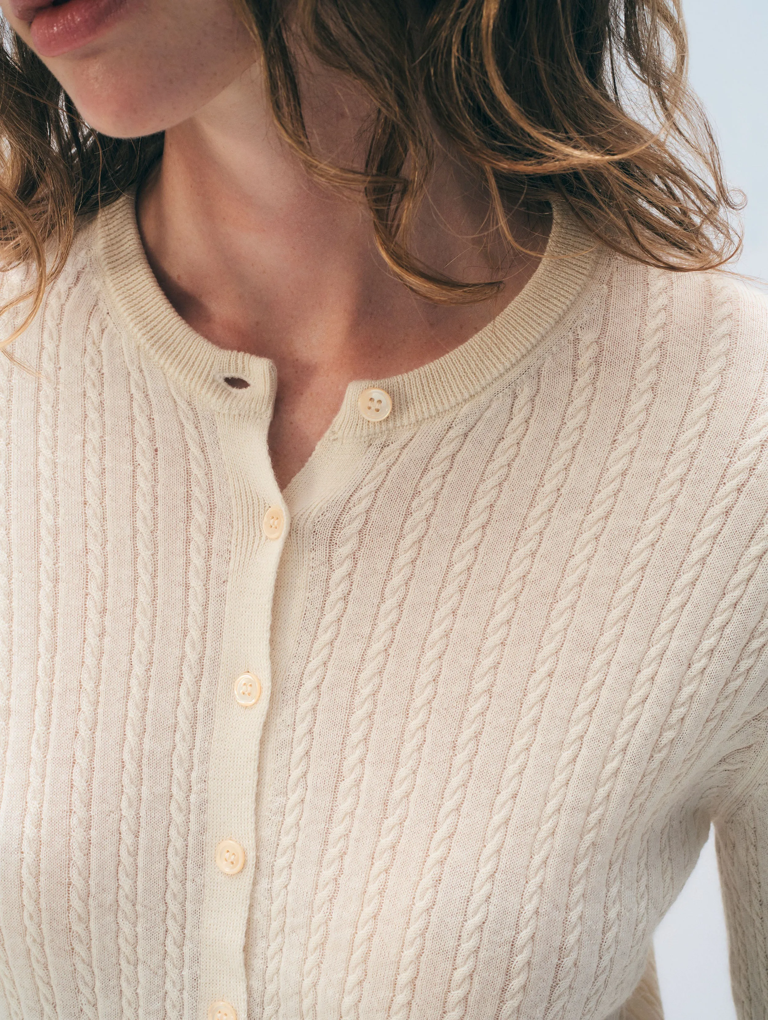 Cashmere Linen Fine Cable Cardigan | Ivory sold by White + Warren product image thumbnail 2