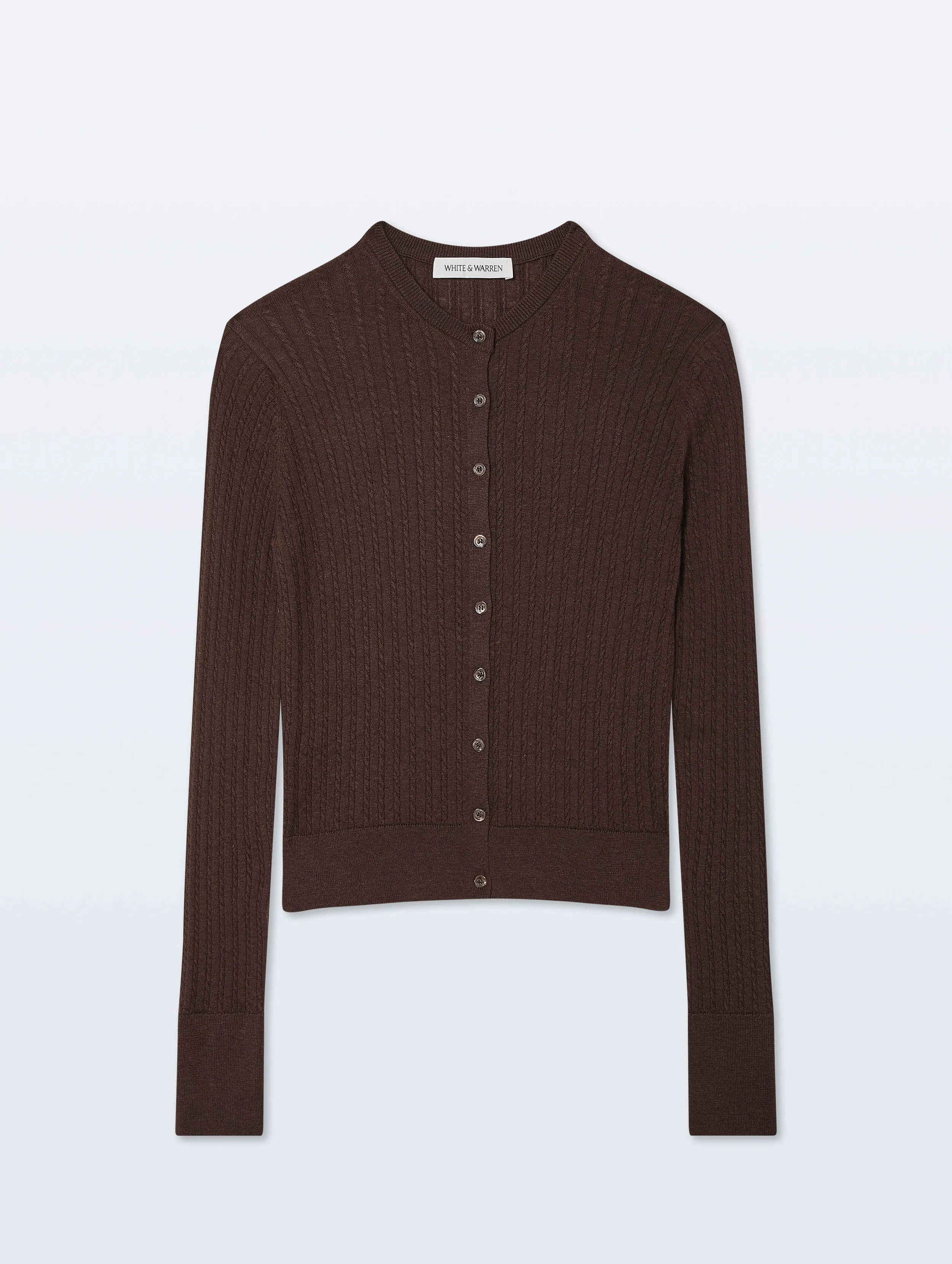 Cashmere Linen Fine Cable Cardigan | Dark Espresso sold by White + Warren product image thumbnail 4