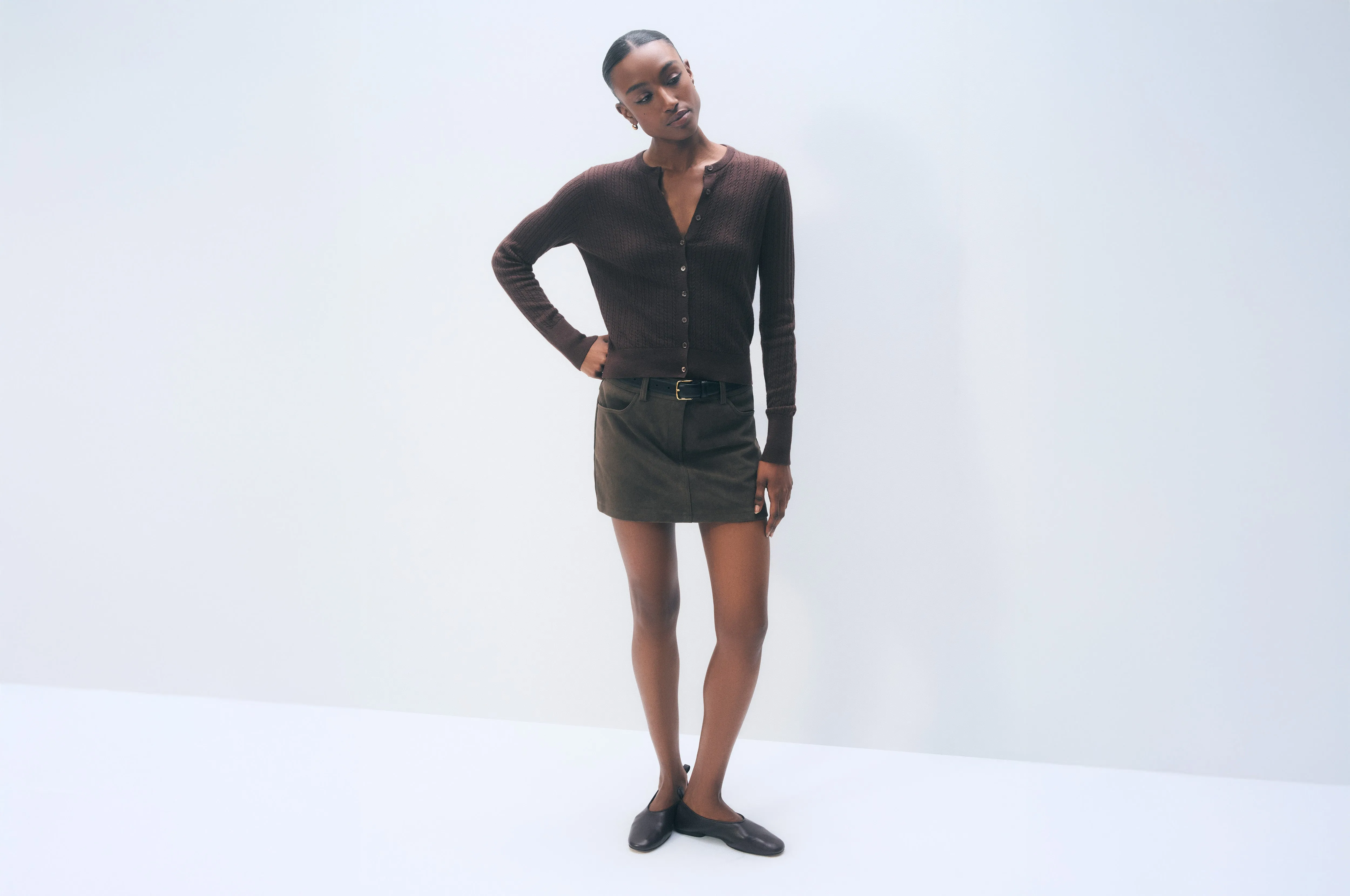 Cashmere Linen Fine Cable Cardigan | Dark Espresso sold by White + Warren product image thumbnail 5