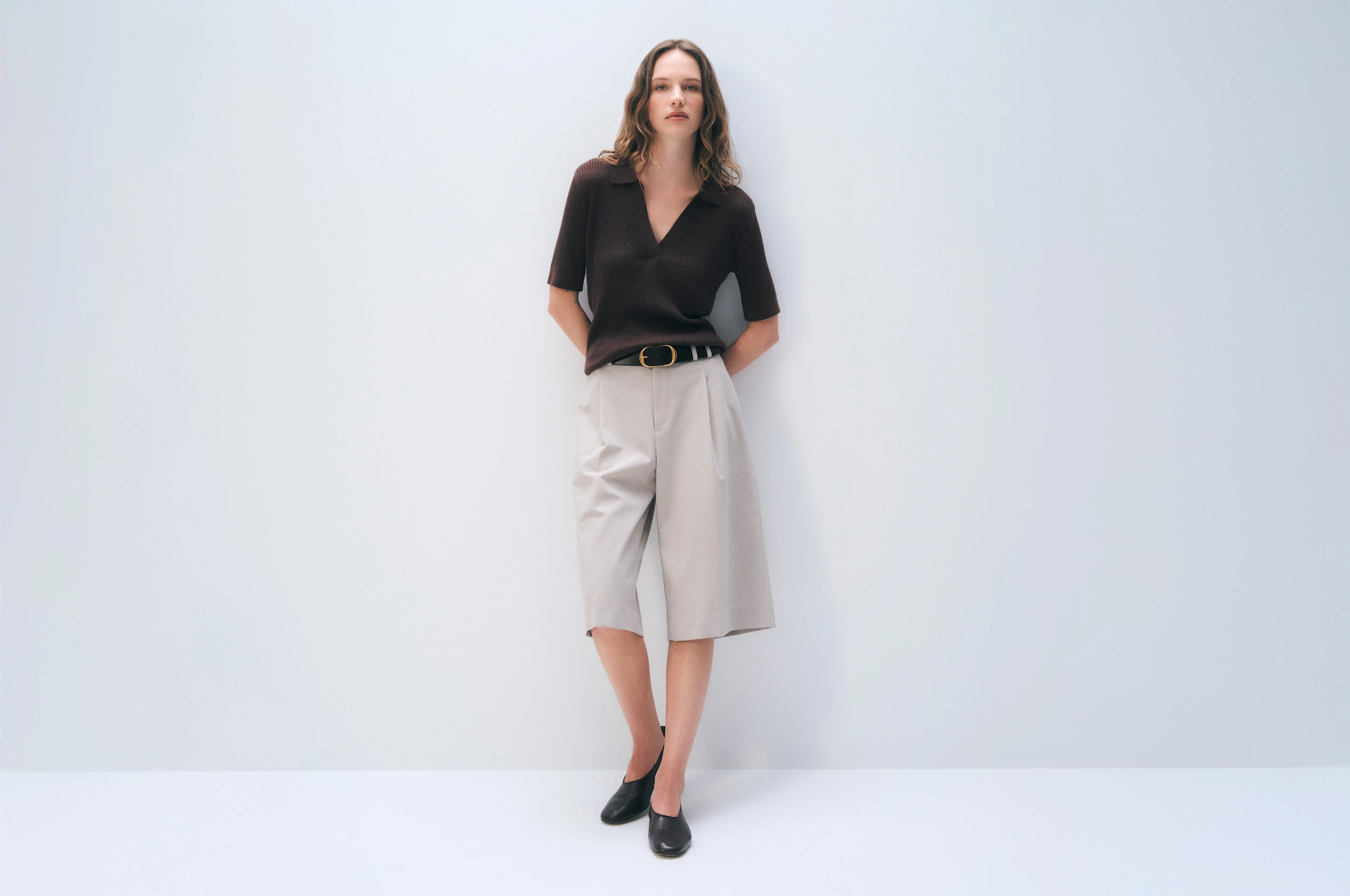 Cashmere Linen Pointelle Polo | Dark Espresso sold by White + Warren product image thumbnail 5