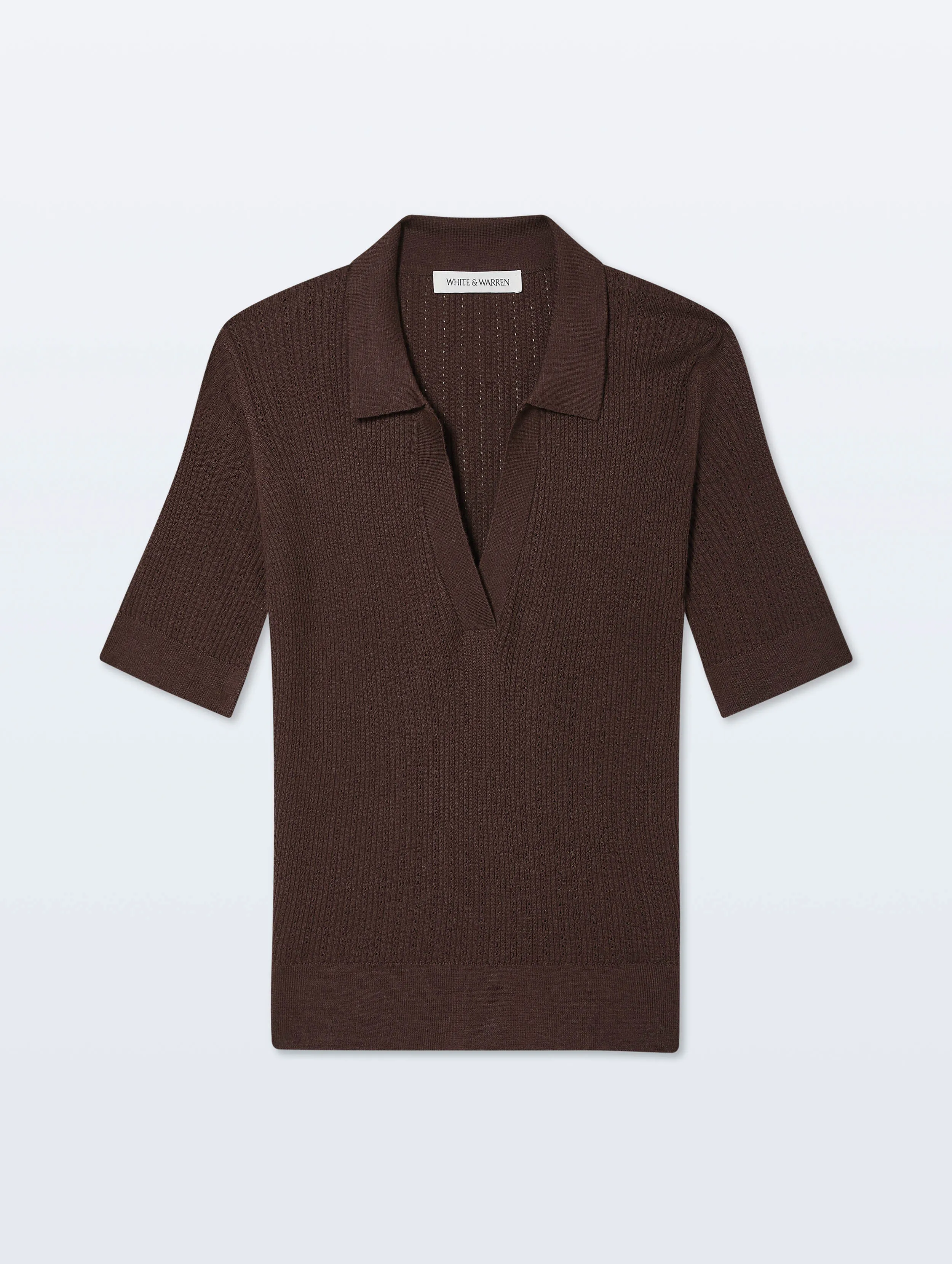 Cashmere Linen Pointelle Polo | Dark Espresso sold by White + Warren product image thumbnail 4