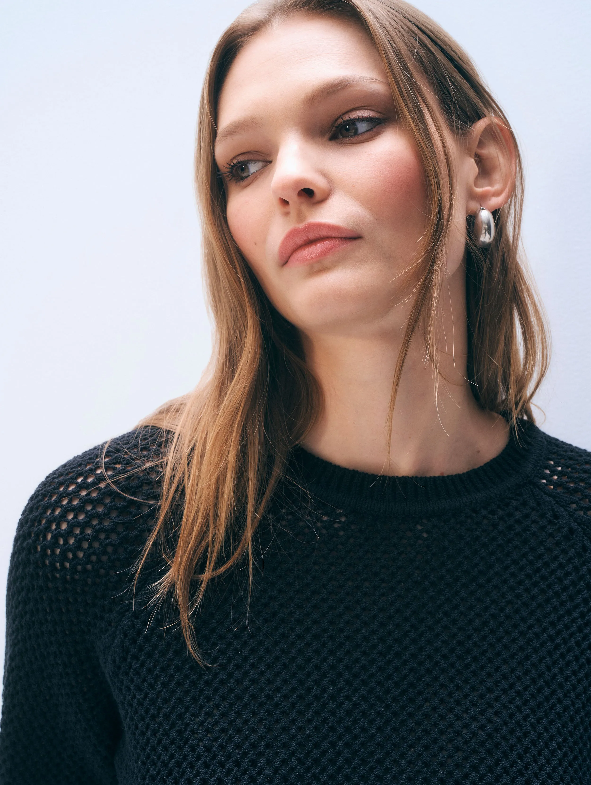 Bouclé Mesh Sweatshirt | Midnight sold by White + Warren product image thumbnail 2