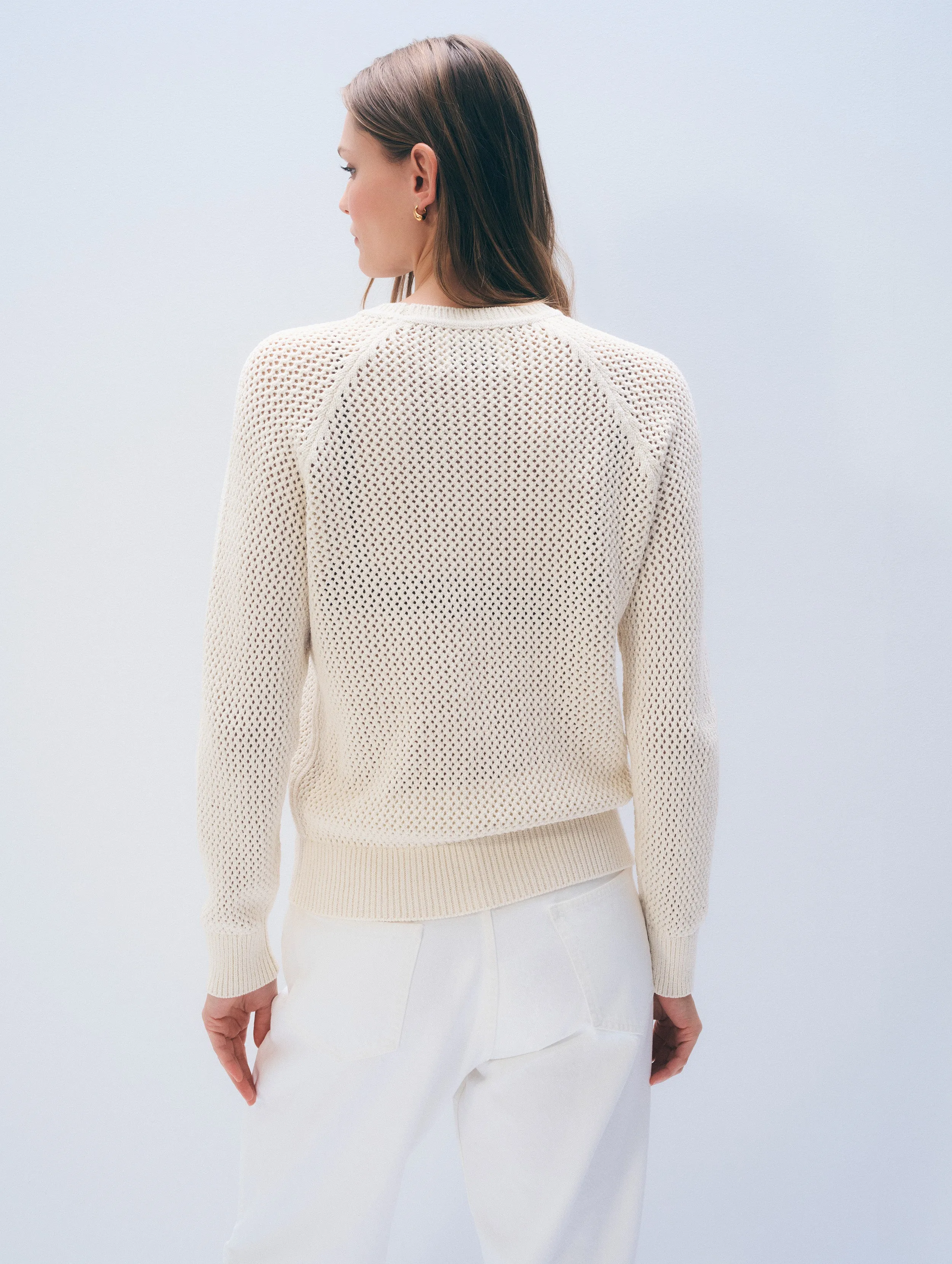 Bouclé Mesh Sweatshirt | Ivory sold by White + Warren product image thumbnail 3