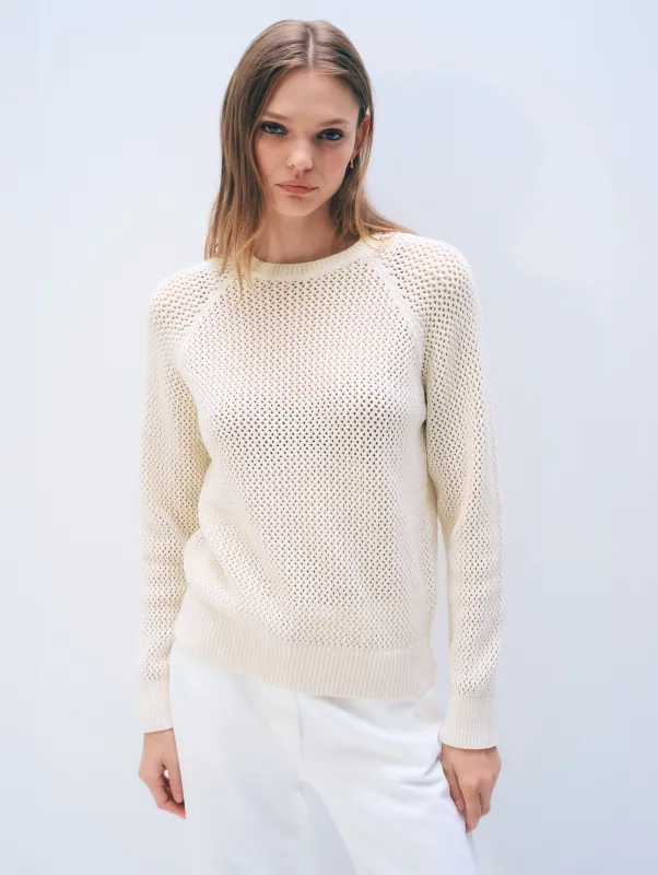 Bouclé Mesh Sweatshirt | Ivory made by White + Warren