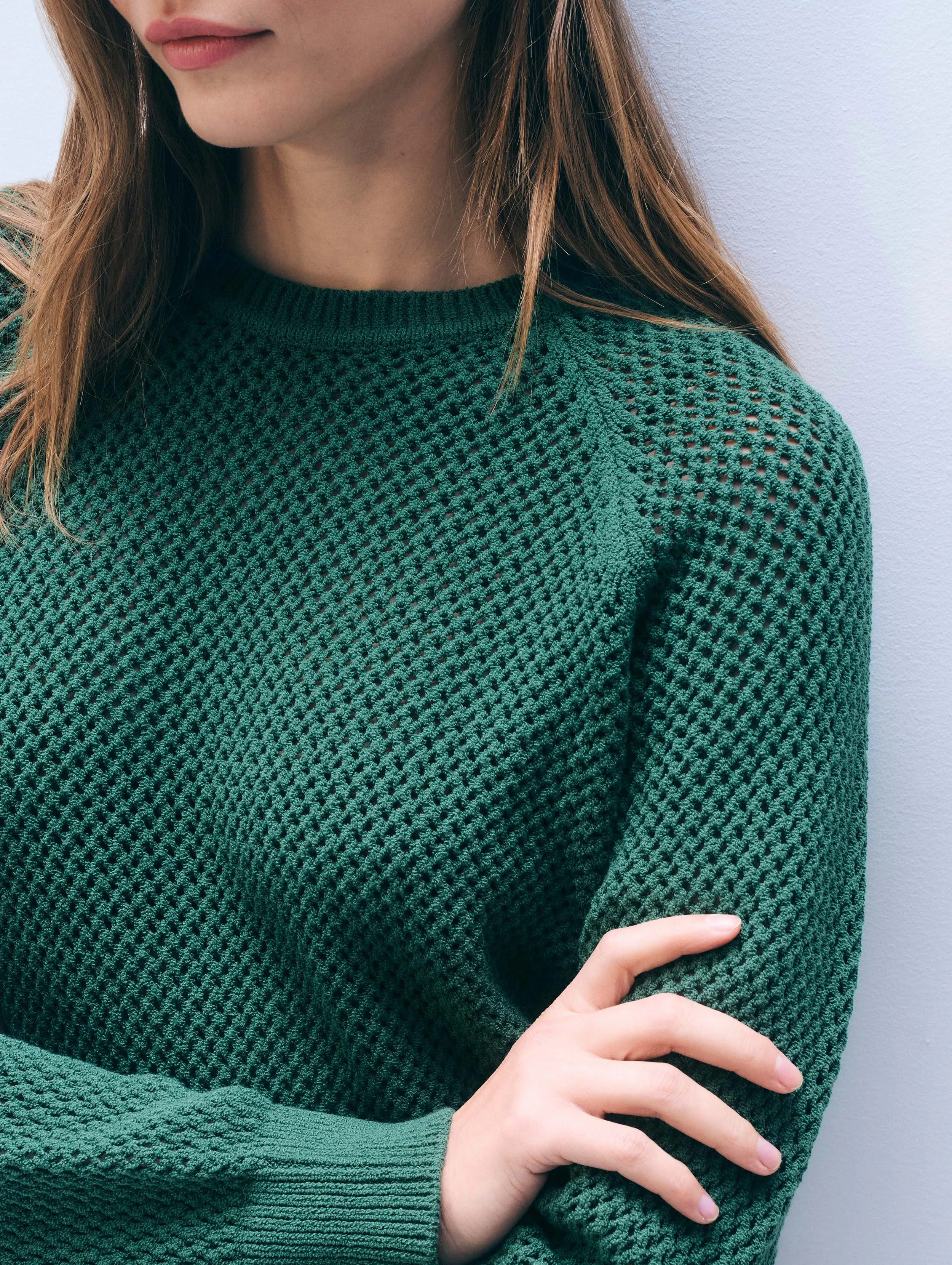 Bouclé Mesh Sweatshirt | Ivy Green sold by White + Warren product image thumbnail 2