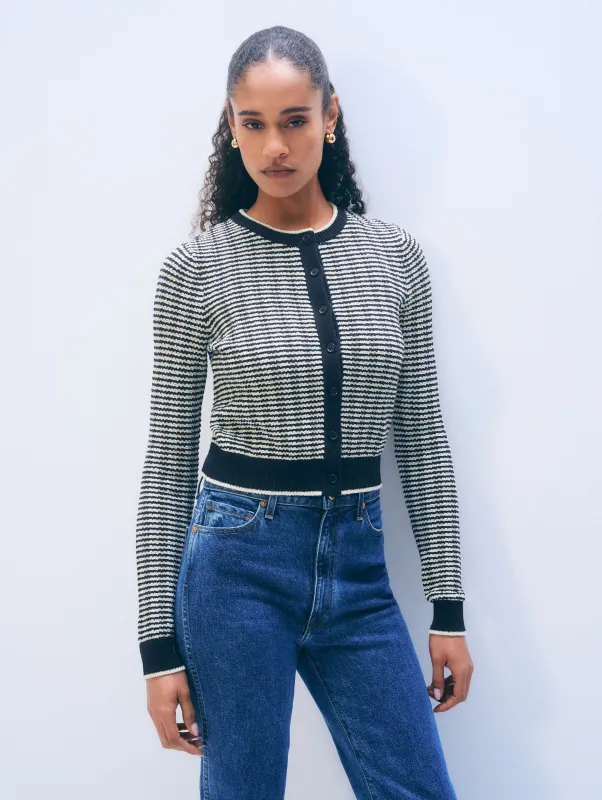 Boucle Cardigan | Midnight / Ivory Stripe made by White + Warren