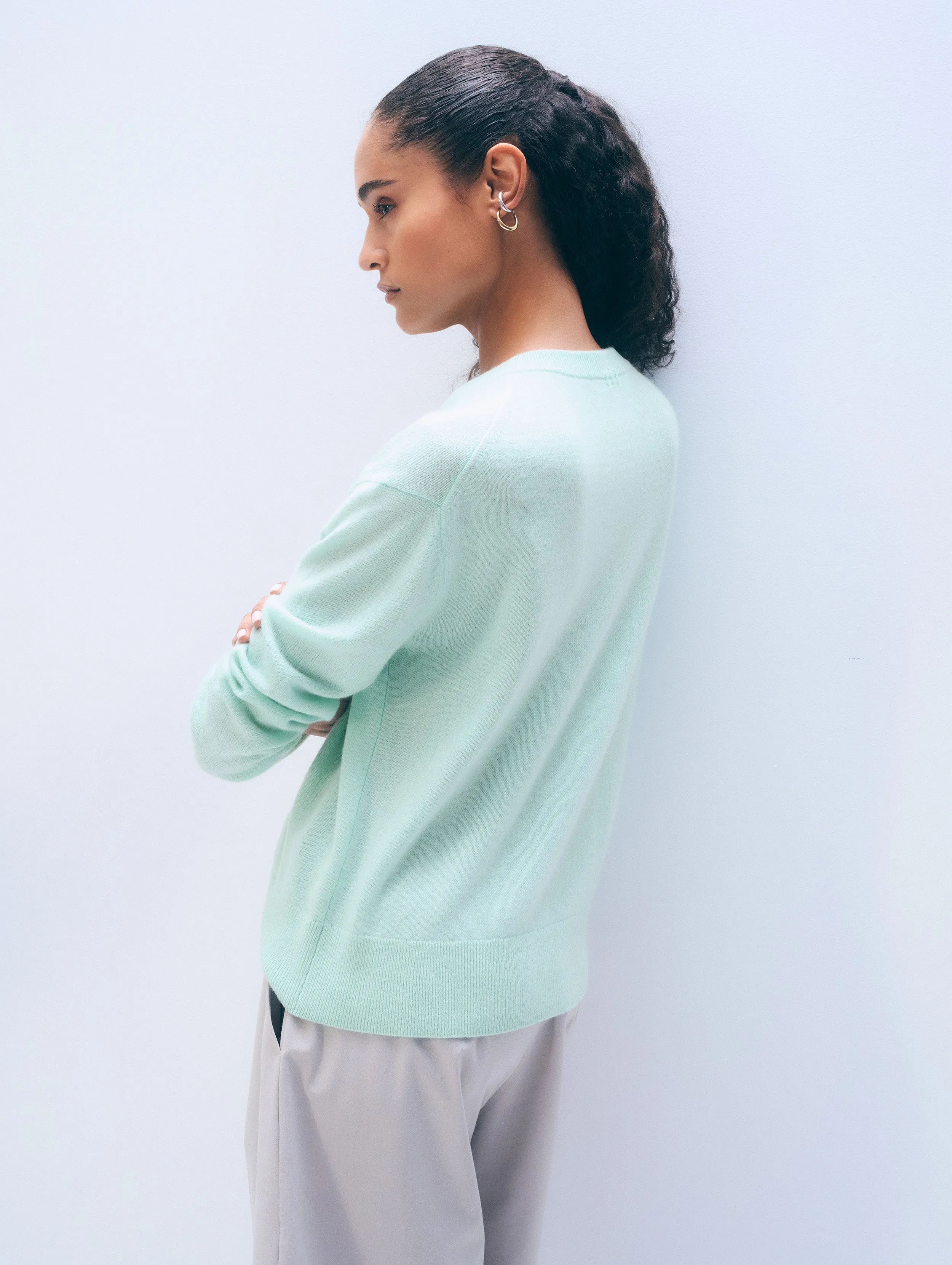 Cashmere V Neck | Light Aqua sold by White + Warren product image thumbnail 3