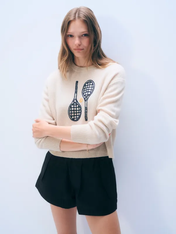Cashmere Tennis Embroidered Sweatshirt made by White + Warren