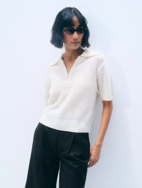 Cashmere Mesh Polo | Soft White made by White + Warren
