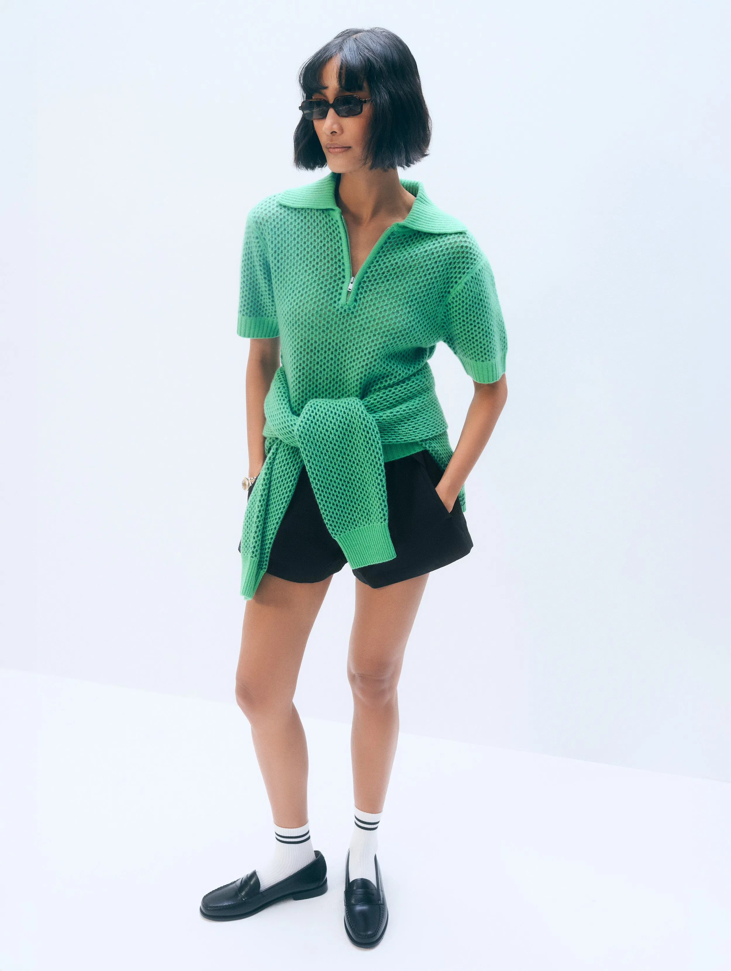 Cashmere Mesh Polo | Ivy Green sold by White + Warren product image thumbnail 4