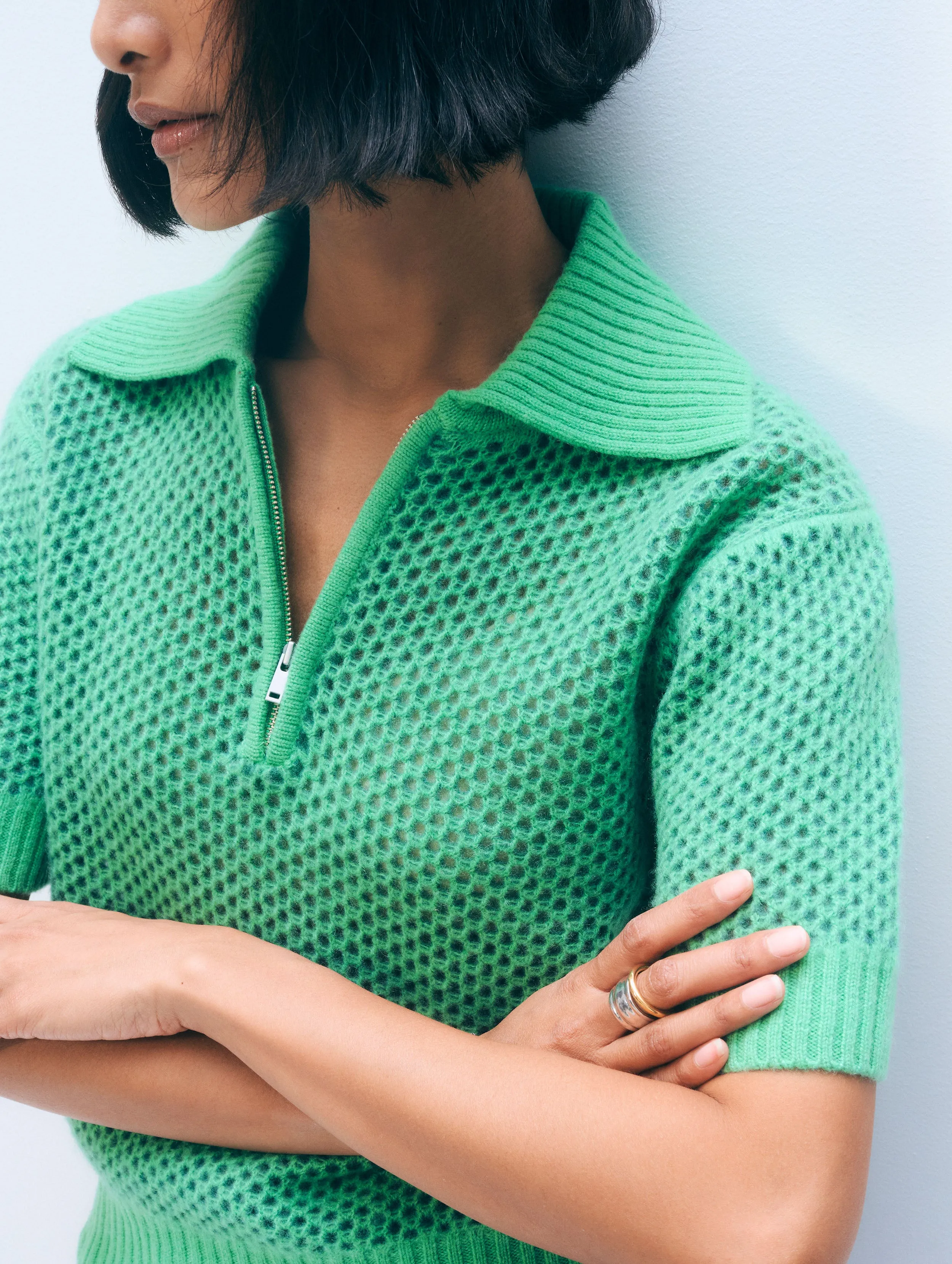 Cashmere Mesh Polo | Ivy Green sold by White + Warren product image thumbnail 2