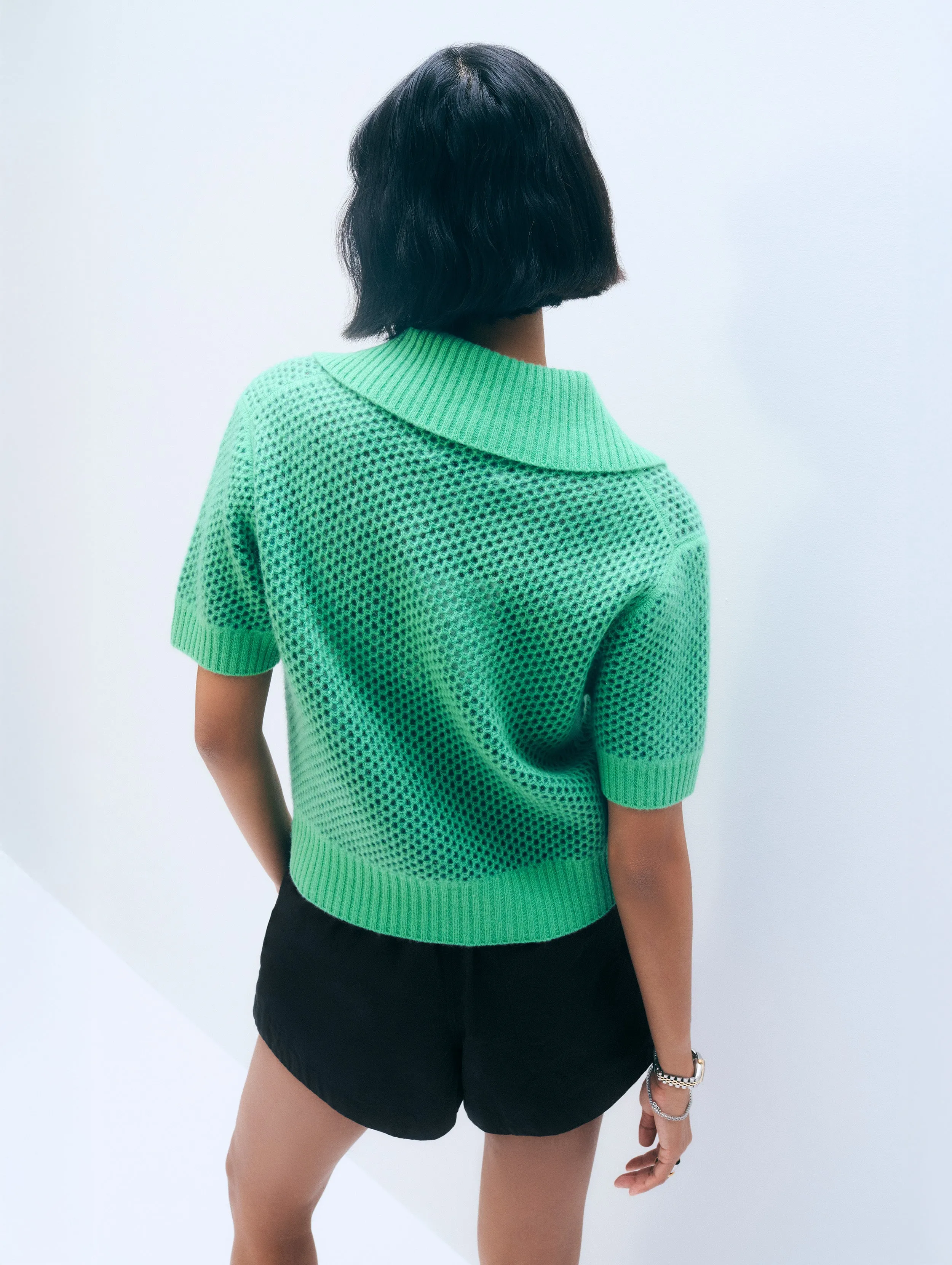 Cashmere Mesh Polo | Ivy Green sold by White + Warren product image thumbnail 3