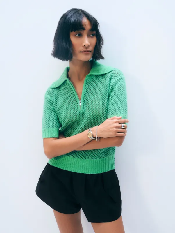 Cashmere Mesh Polo | Ivy Green made by White + Warren