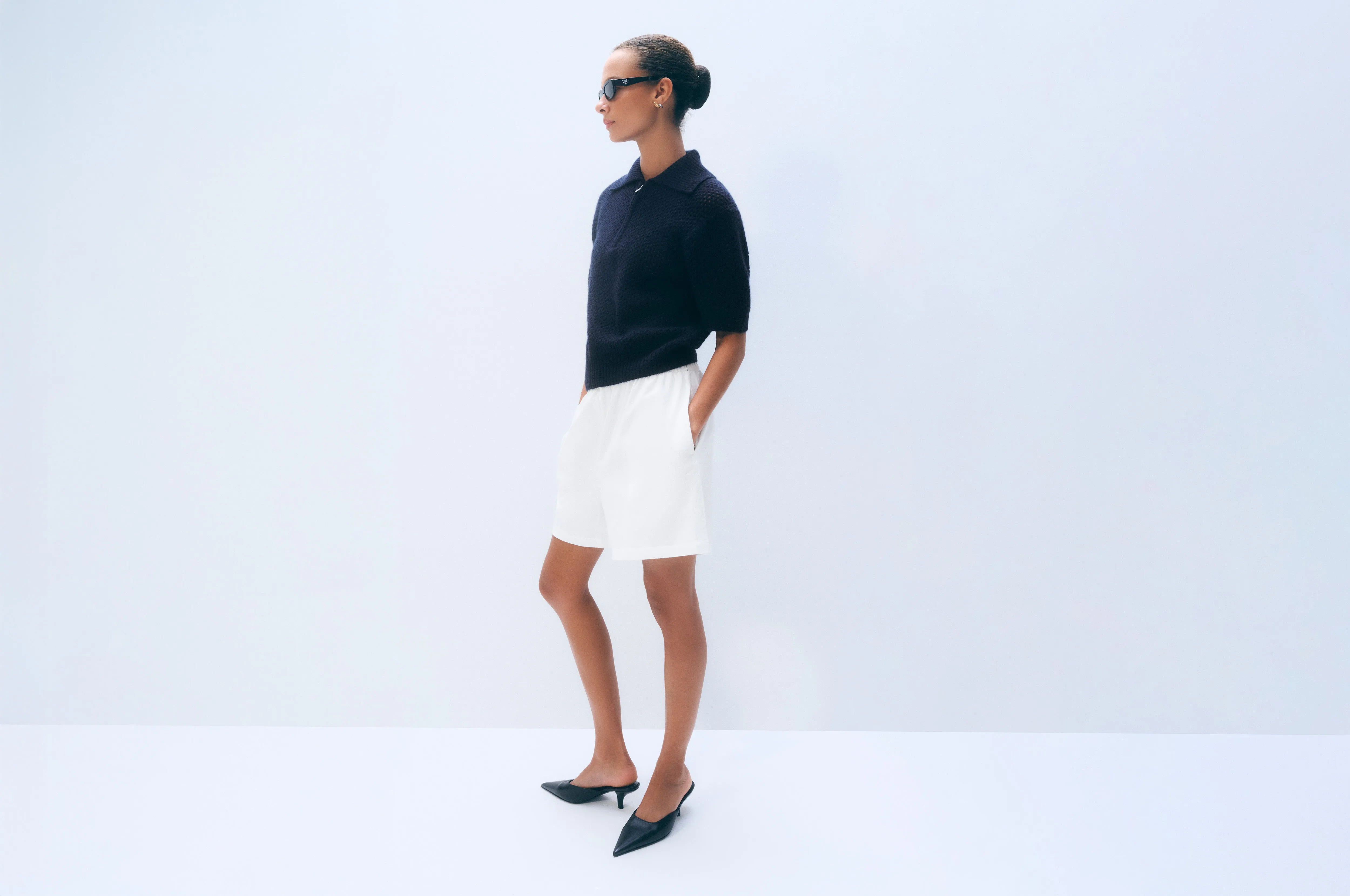 Cashmere Mesh Polo | Deep Navy sold by White + Warren product image thumbnail 5