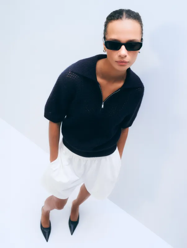 Cashmere Mesh Polo | Deep Navy made by White + Warren