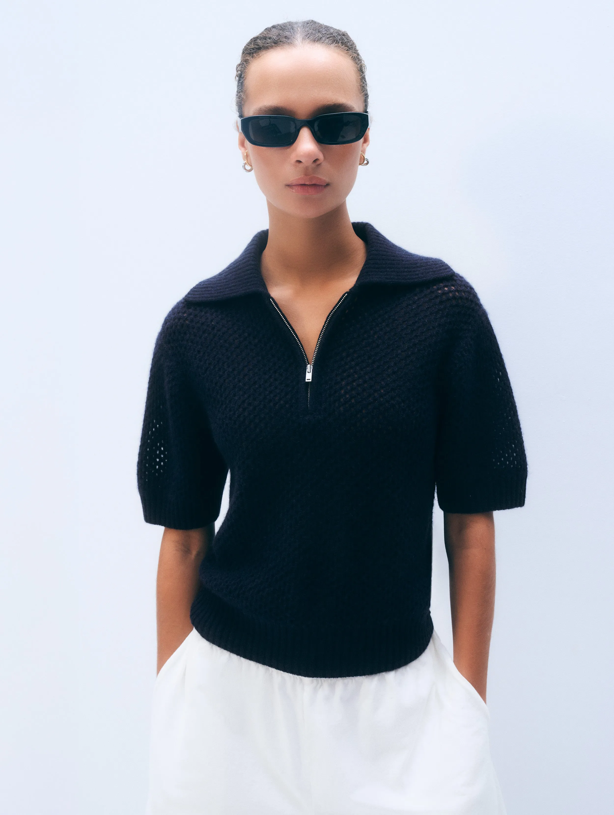 Cashmere Mesh Polo | Deep Navy sold by White + Warren product image thumbnail 3
