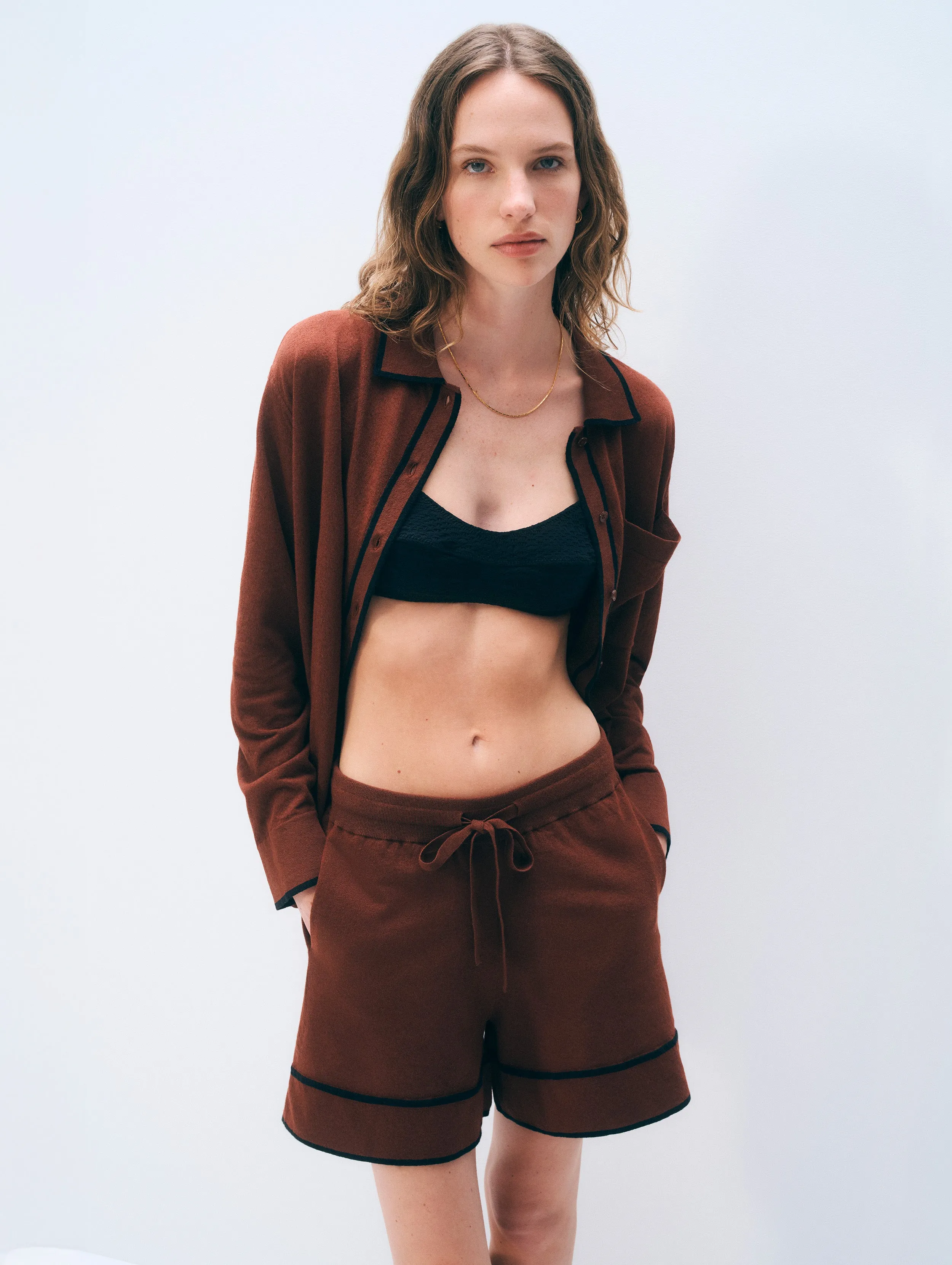 Linen Blend Shorts | Redwood Brown sold by White + Warren product image thumbnail 2