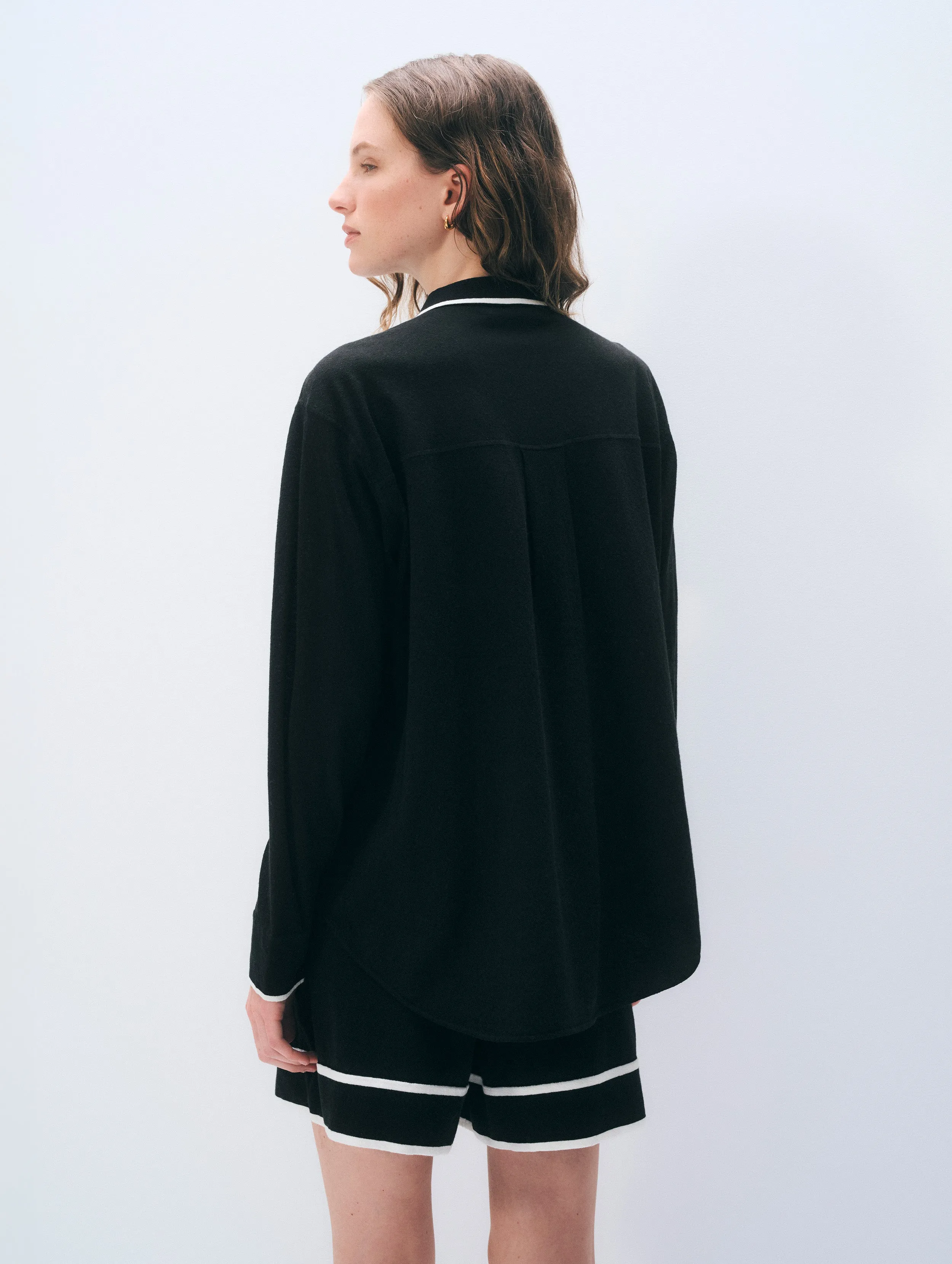 Linen Blend Shirt | Black/White sold by White + Warren product image thumbnail 3